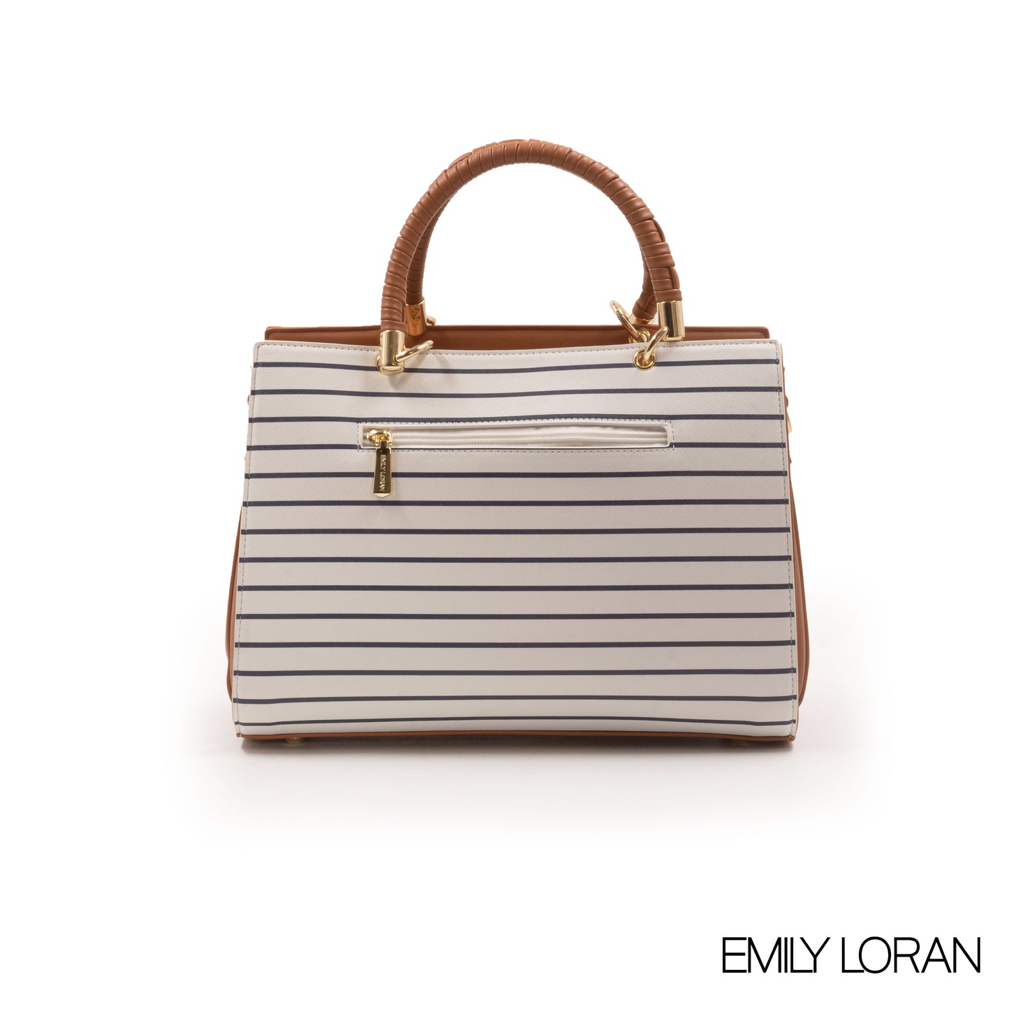 STRIPED NAVY LEATHER HANDBAG WITH CROC ACCENT -LARGE