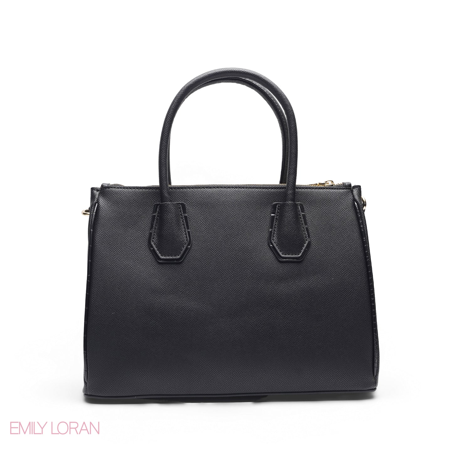 BLACK SOLID TOTE BAG WITH POUCH - LARGE