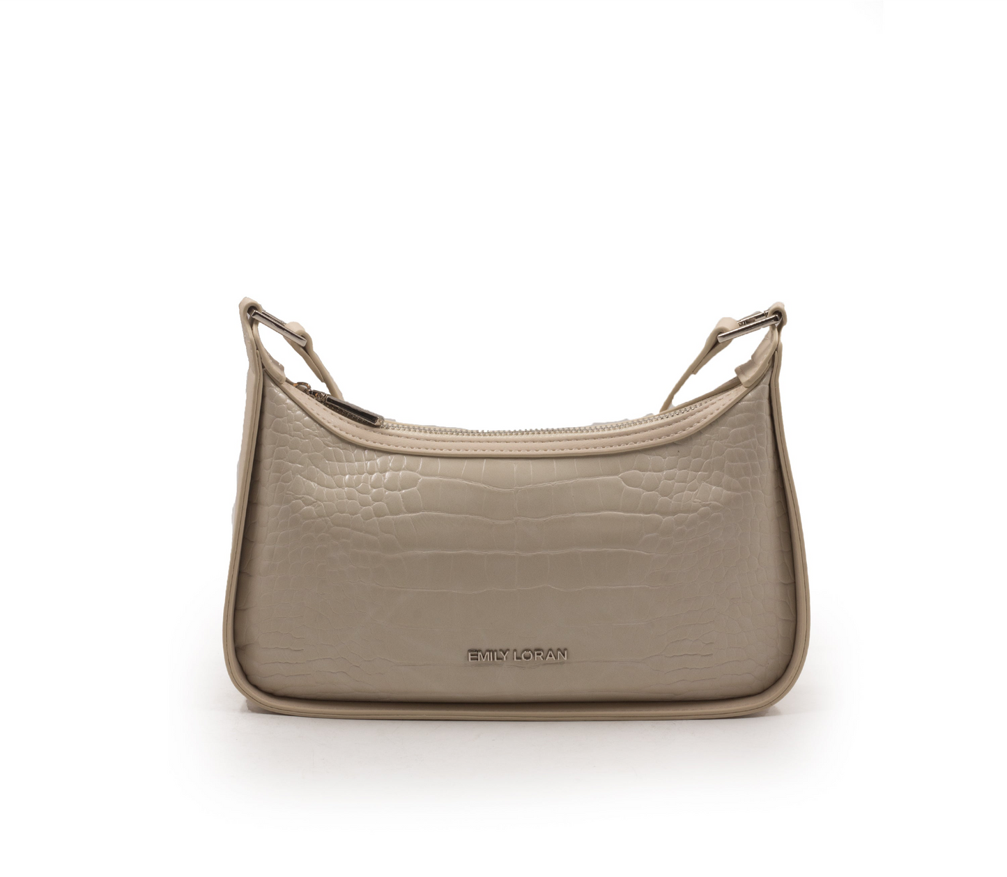 BEIGE LEATHER HANDBAG WITH SMOOTH CROC DETAILS-SMALL