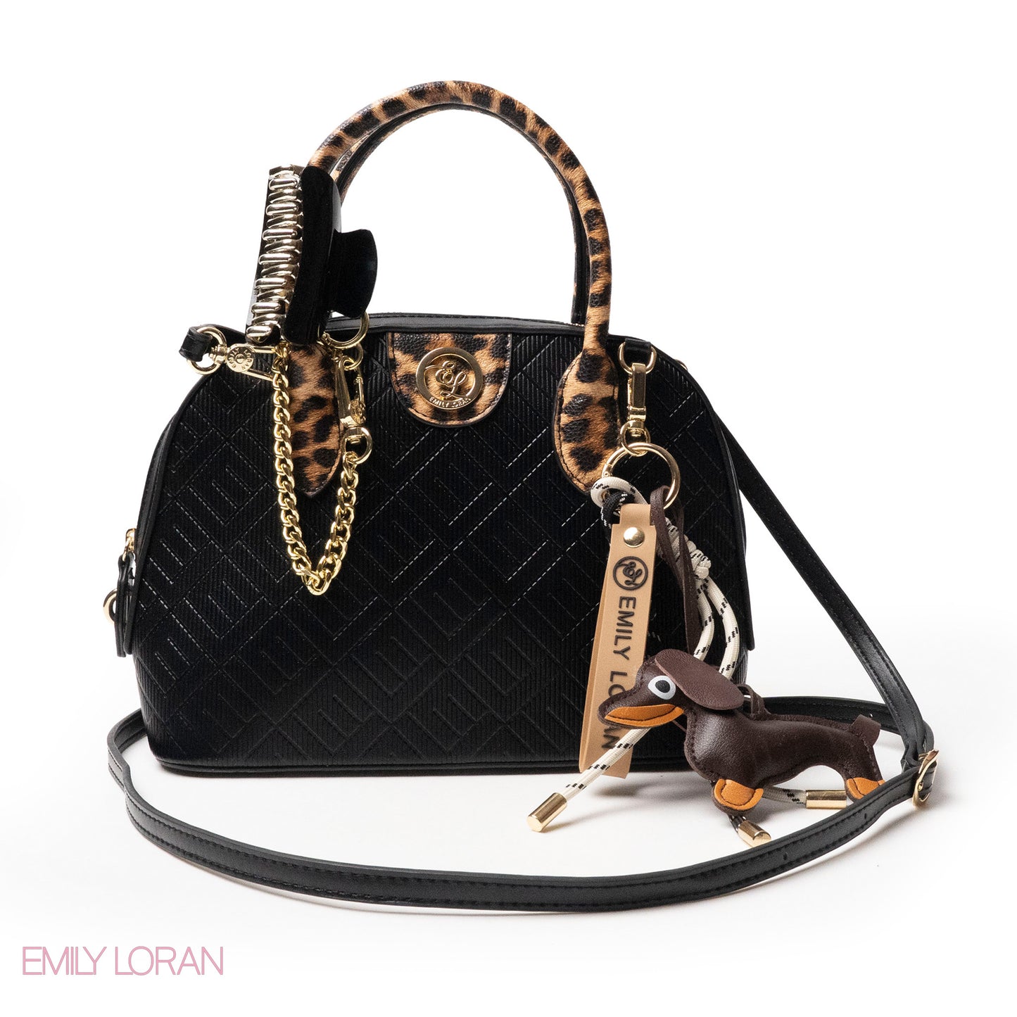 EMILY LORAN EMBOSSED LEATHER HANDBAG WITH ACCESSORIES -SMALL