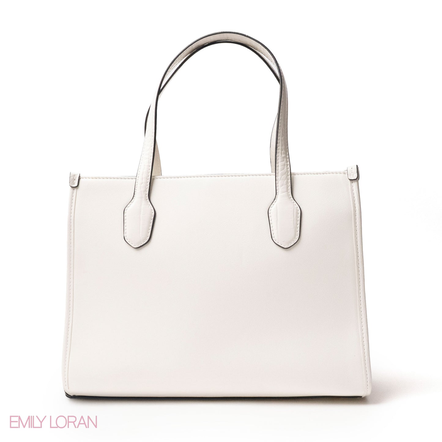 WHITE SMOOTH LEATHER HANDBAG WITH FLORAL PRINT SCARF - LARGE