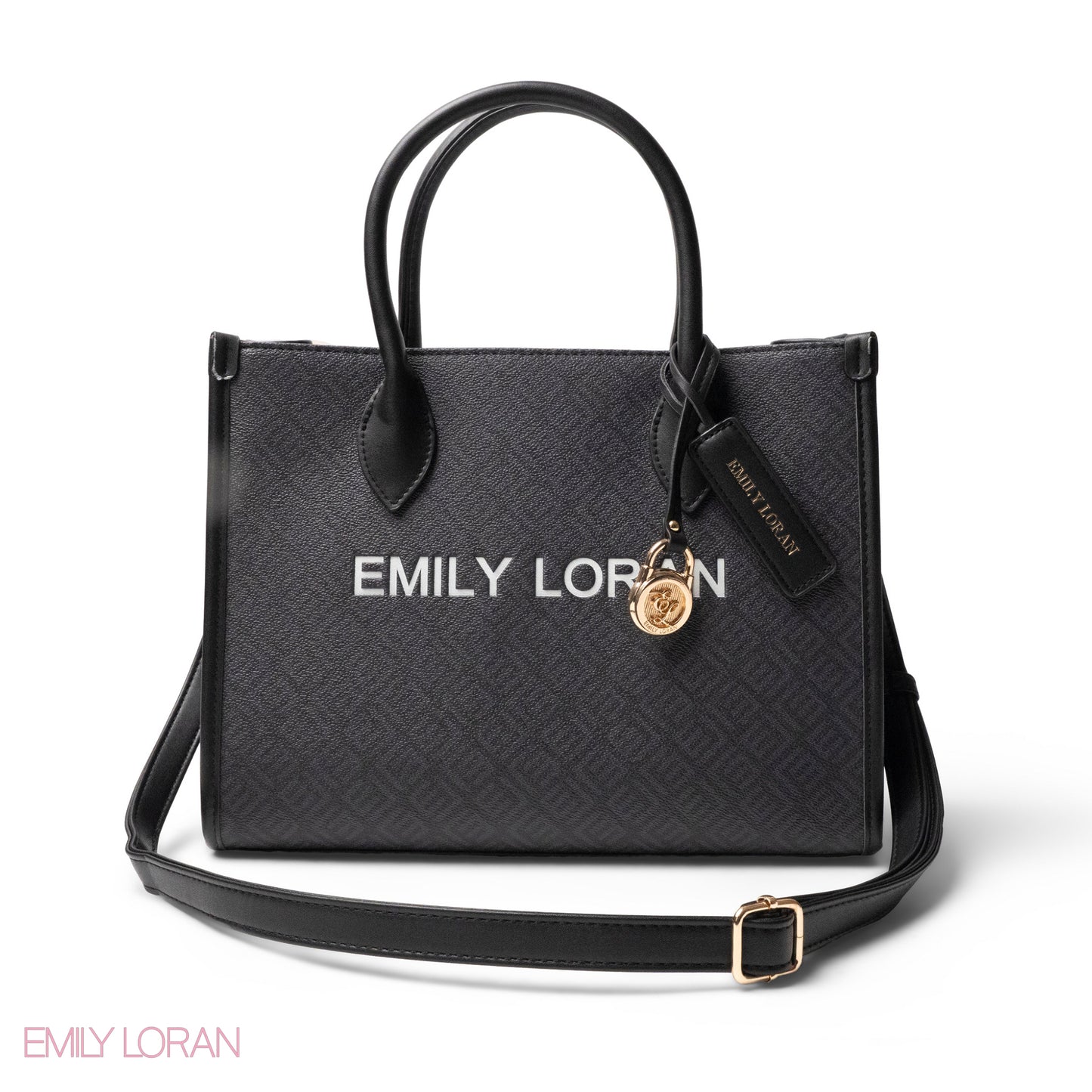 EMILY LORAN LOGO EMBOSSED LEATHER HANDBAG WITH METAL CHAIN-LARGE