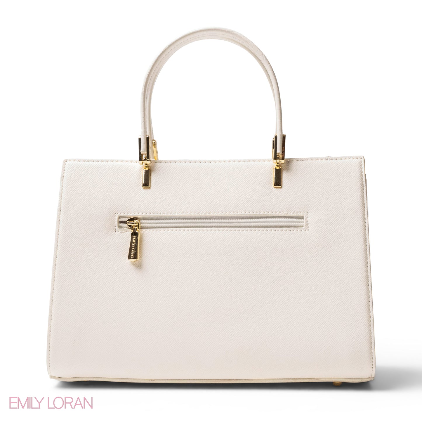 WHITE LEATHER SMOOTH HANDBAG WITH CROC DETAILS-LARGE