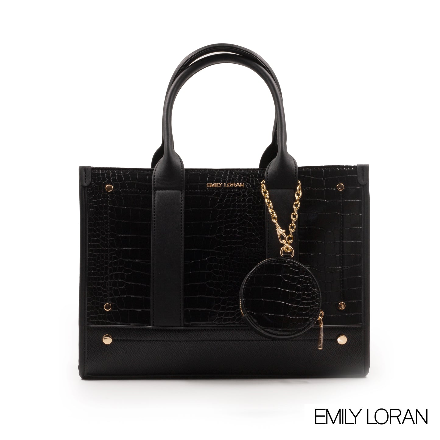 LEATHER HANDBAG WITH SMOOTH CROC DETAILS- LARGE
