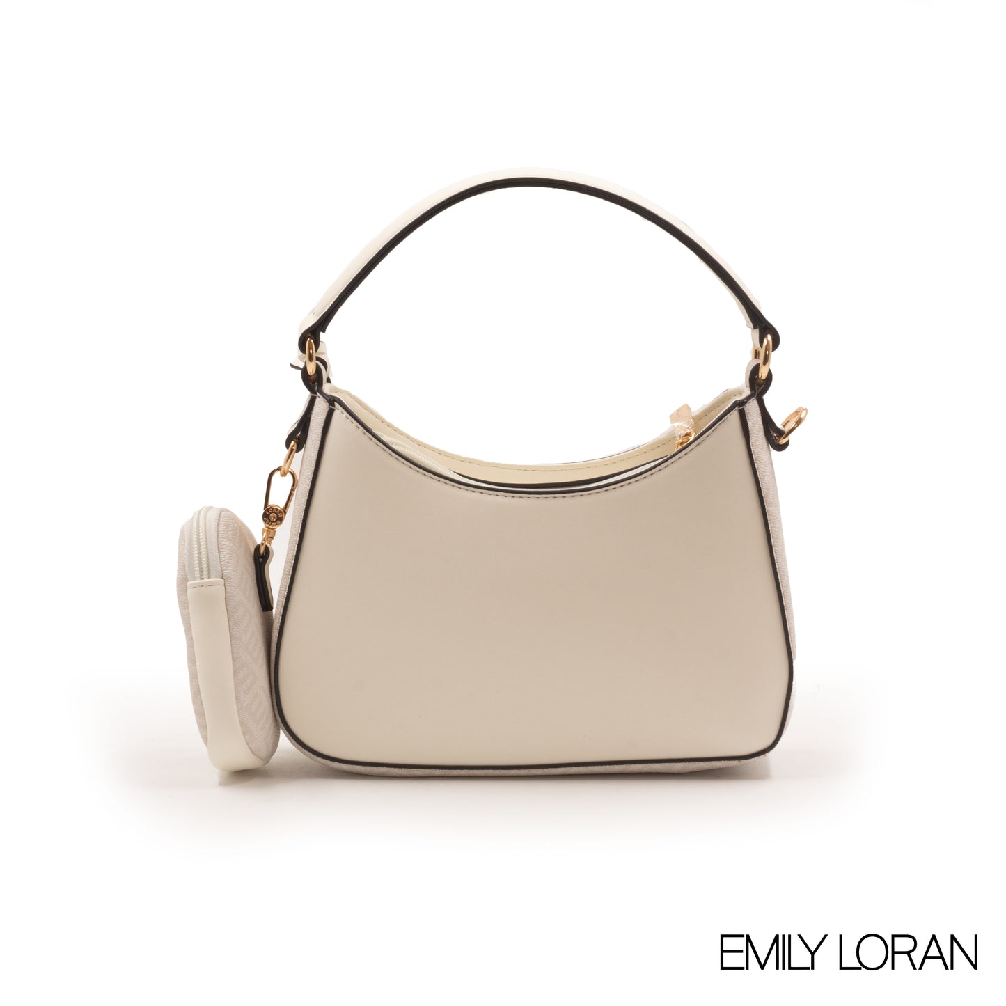 WHITE HANDBAG WITH LEATHER WHITE TRIM COLOR -SMALL