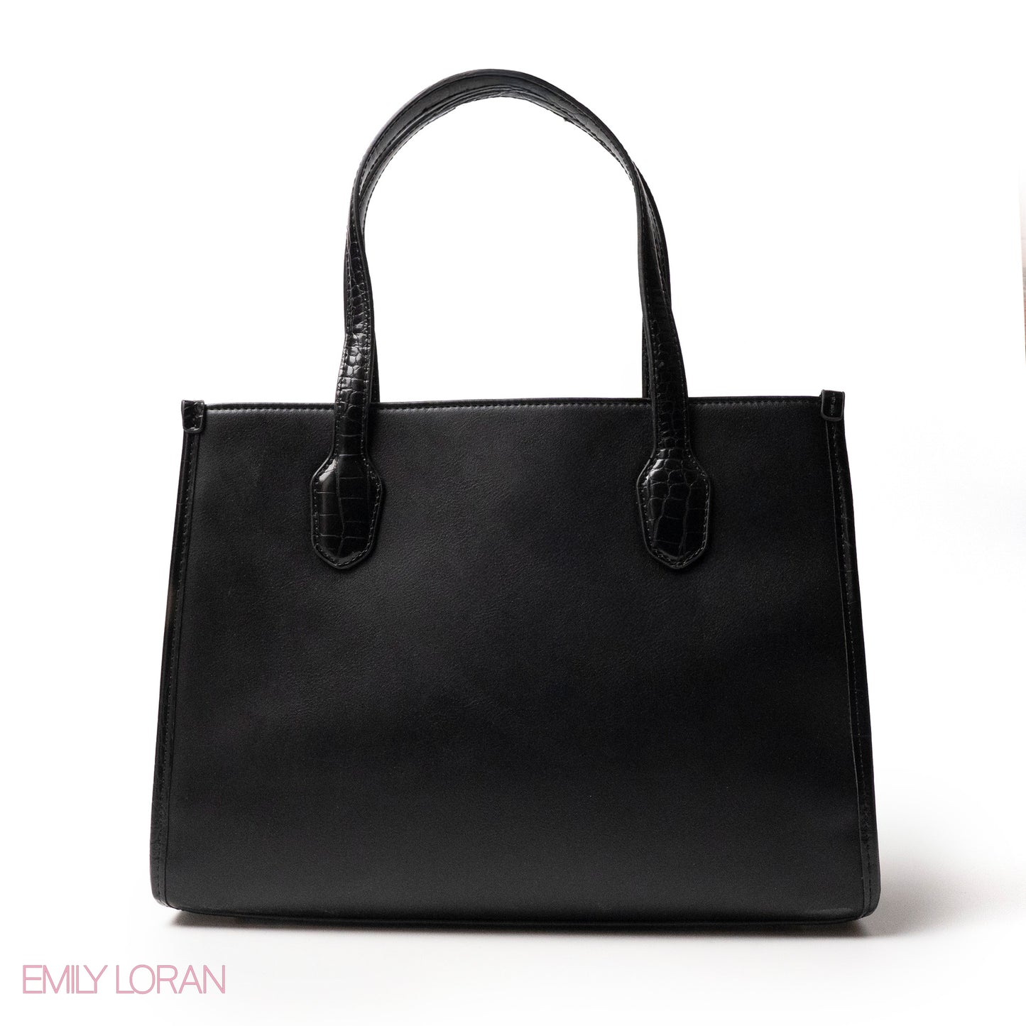 BLACK SMOOTH LEATHER HANDBAG WITH FLORAL PRINT SCARF - LARGE