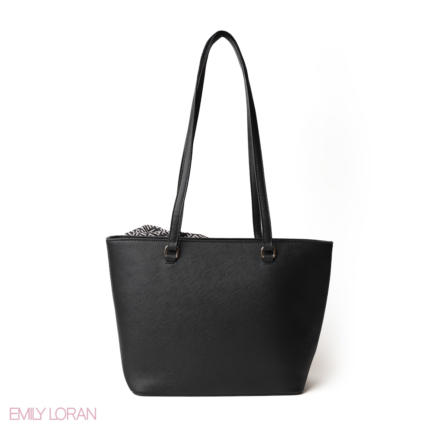 BLACK LEATHER SHOULDERS BAG WITH LOGO EMILY ACCENT, SCARF - LARGE