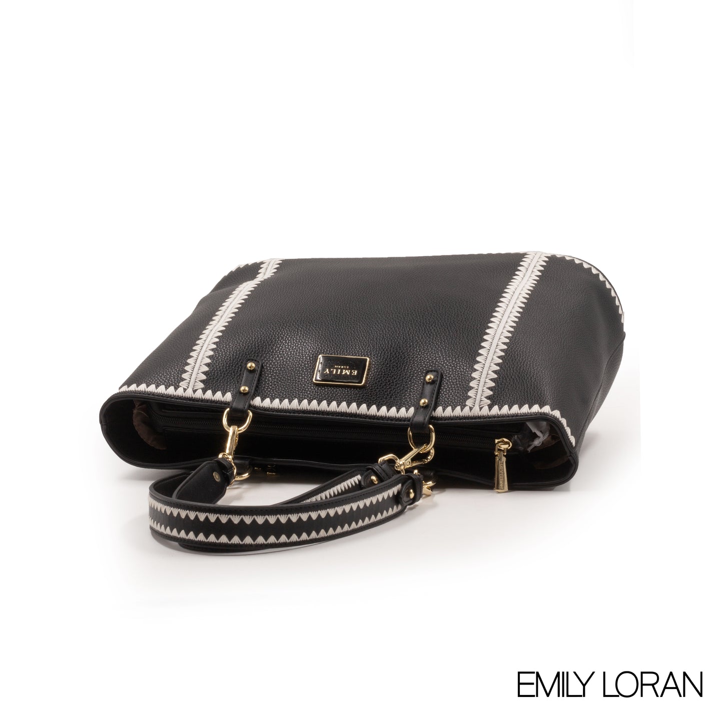BLACK LEATHER TOTE WITH SPECIAL DESIGN -LARGE