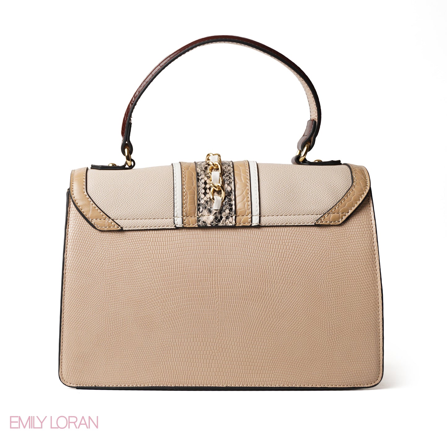 SNAKE PRINT LEATHER HANDBAG WITH FLAP - MED