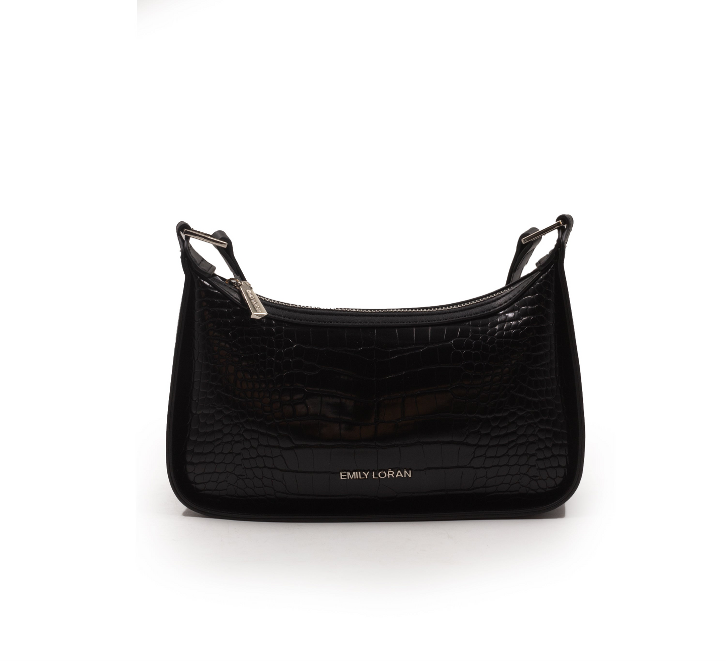 BLACK LEATHER HANDBAG WITH SMOOTH CROC DETAILS-SMALL