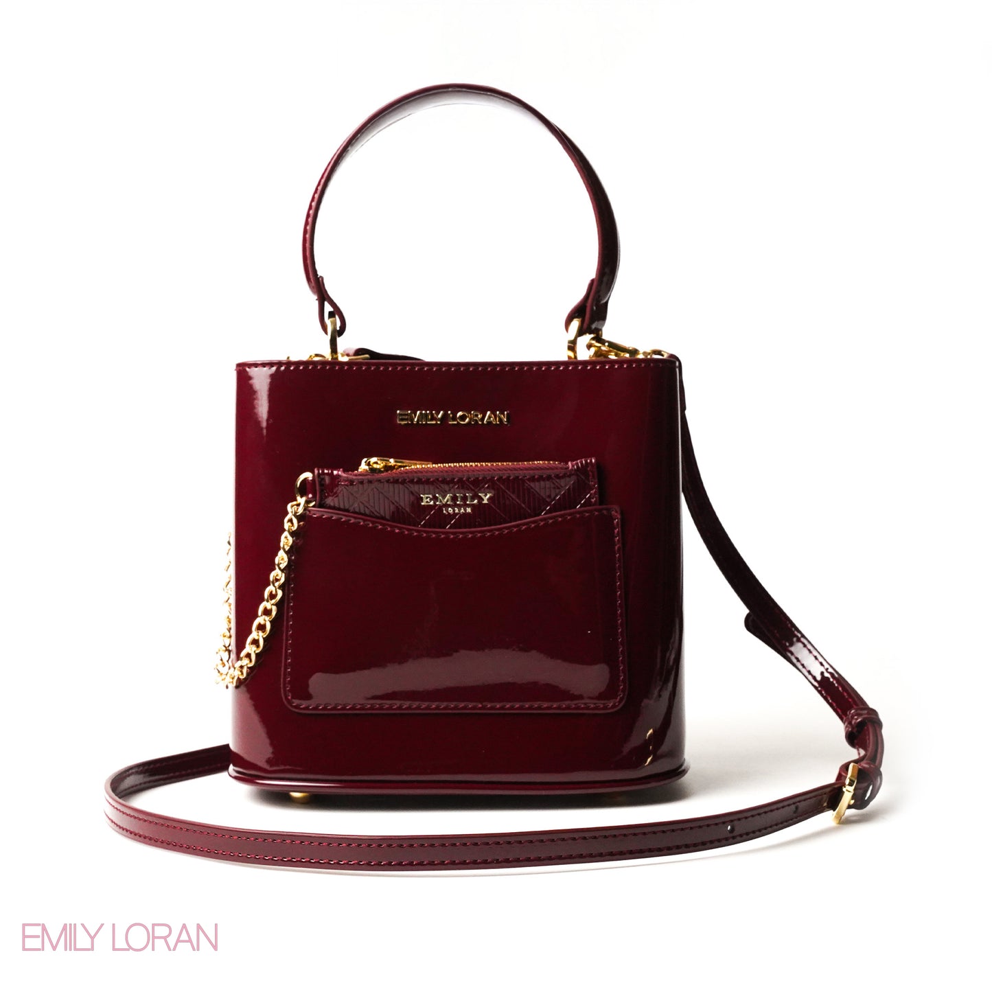 GLOSSY LEATHER HANDBAG WITH METAL CHAIN,MINI WALLET