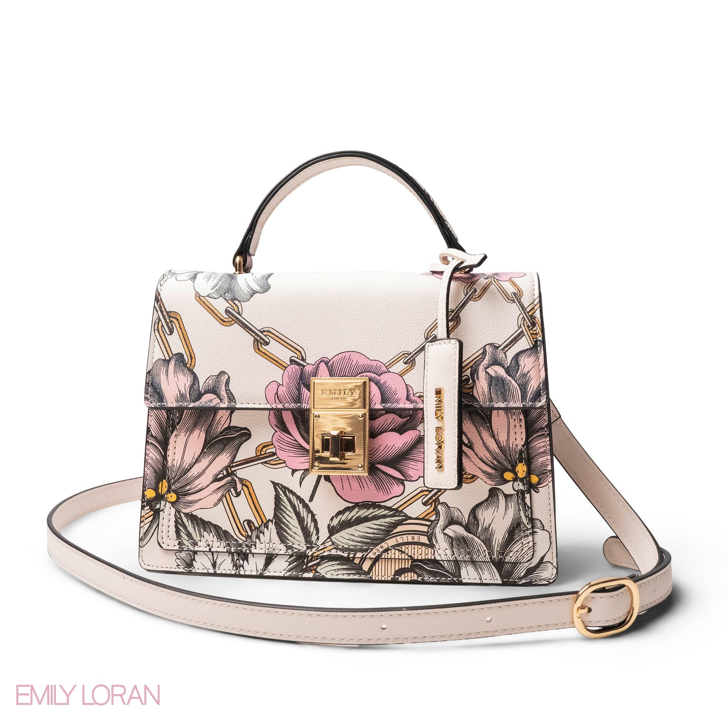 FLORAL PRINTED LEATHER HANDBAG WITH FLAP- MED