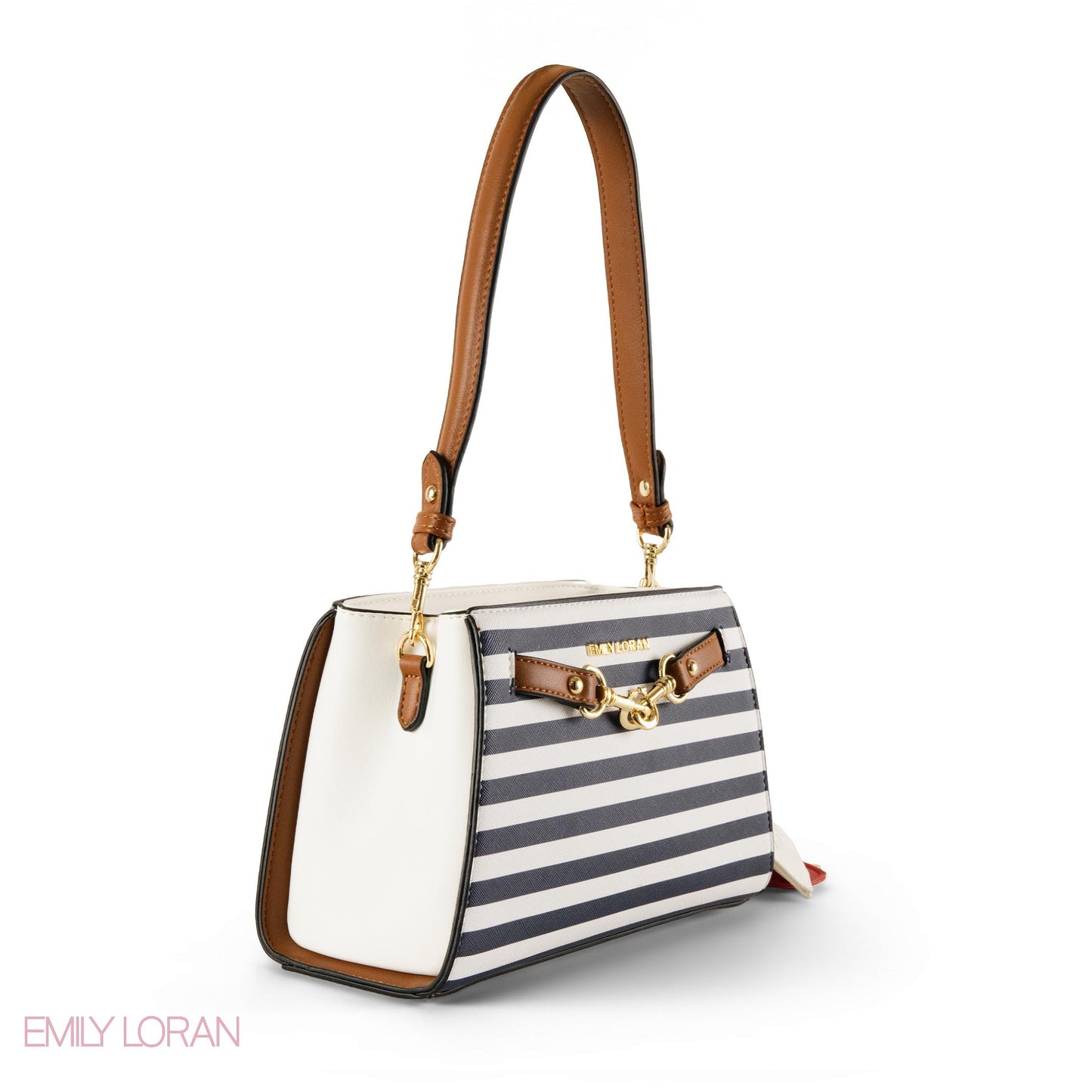 STRIPPED NAVY LEATHER SHOULDER BAG WITH ACCESSORIES- SMALL