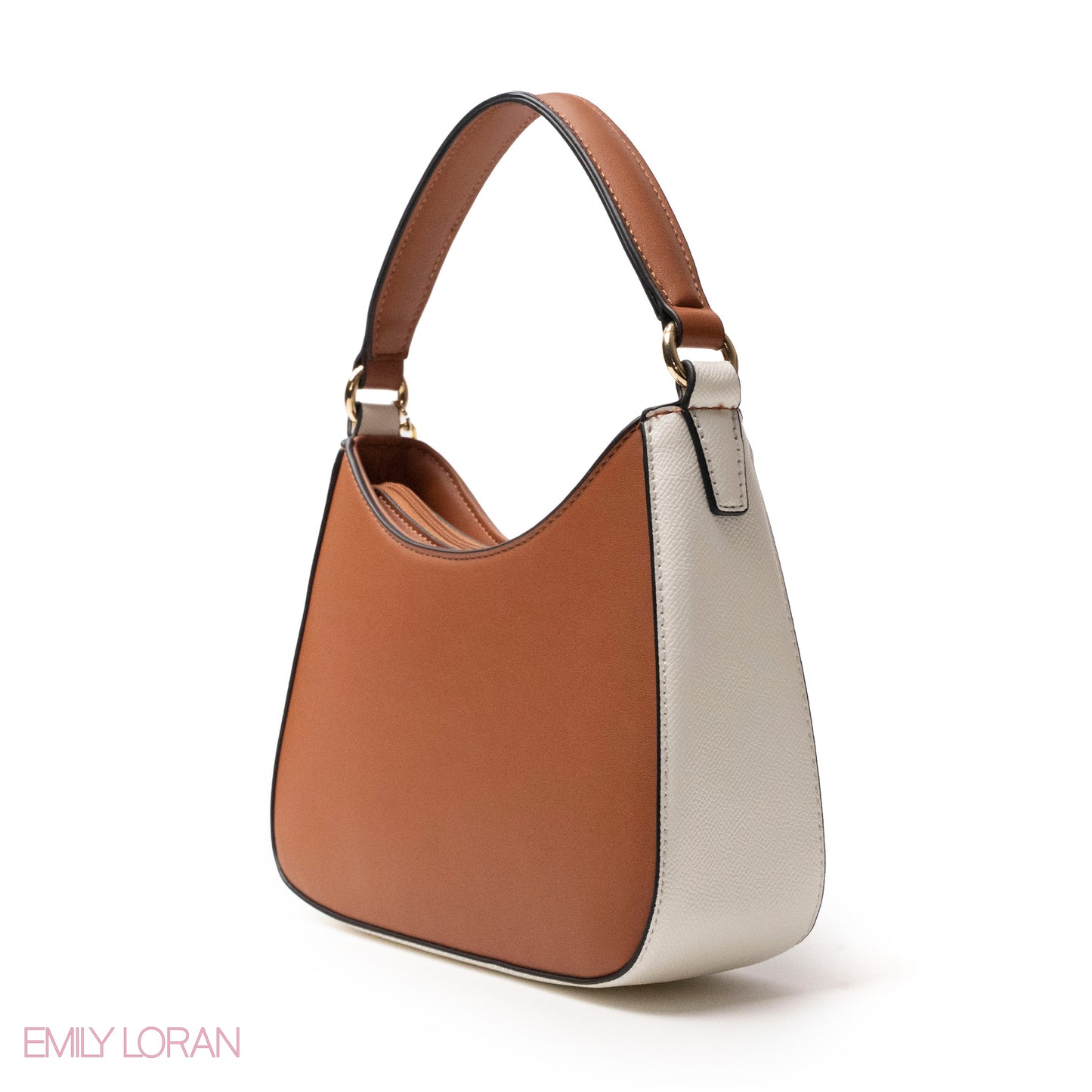 STRIPED NAVY LEATHER HANDBAG WITH METAL CHAIN -SMALL