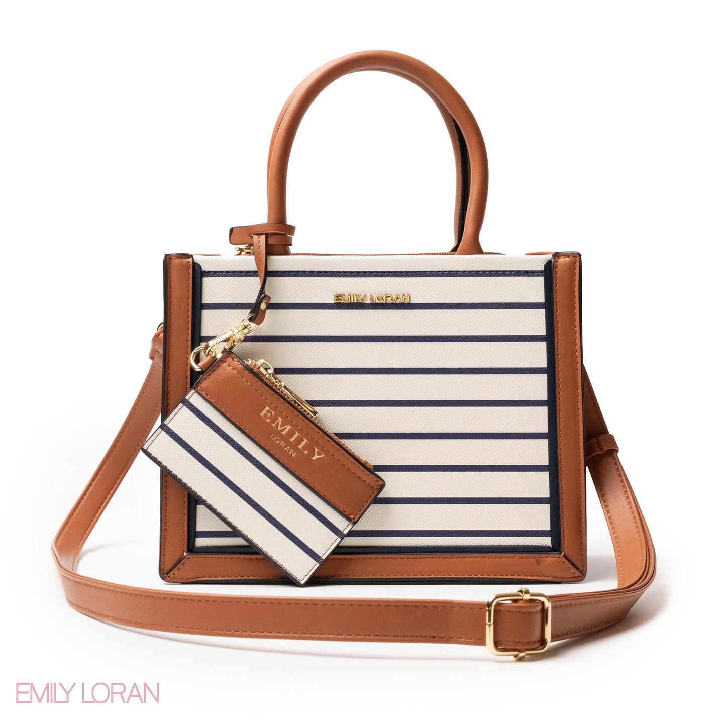 LEATHER HANDBAG WITH STRIPED NAVY DETAIL TOUCH -SMALL