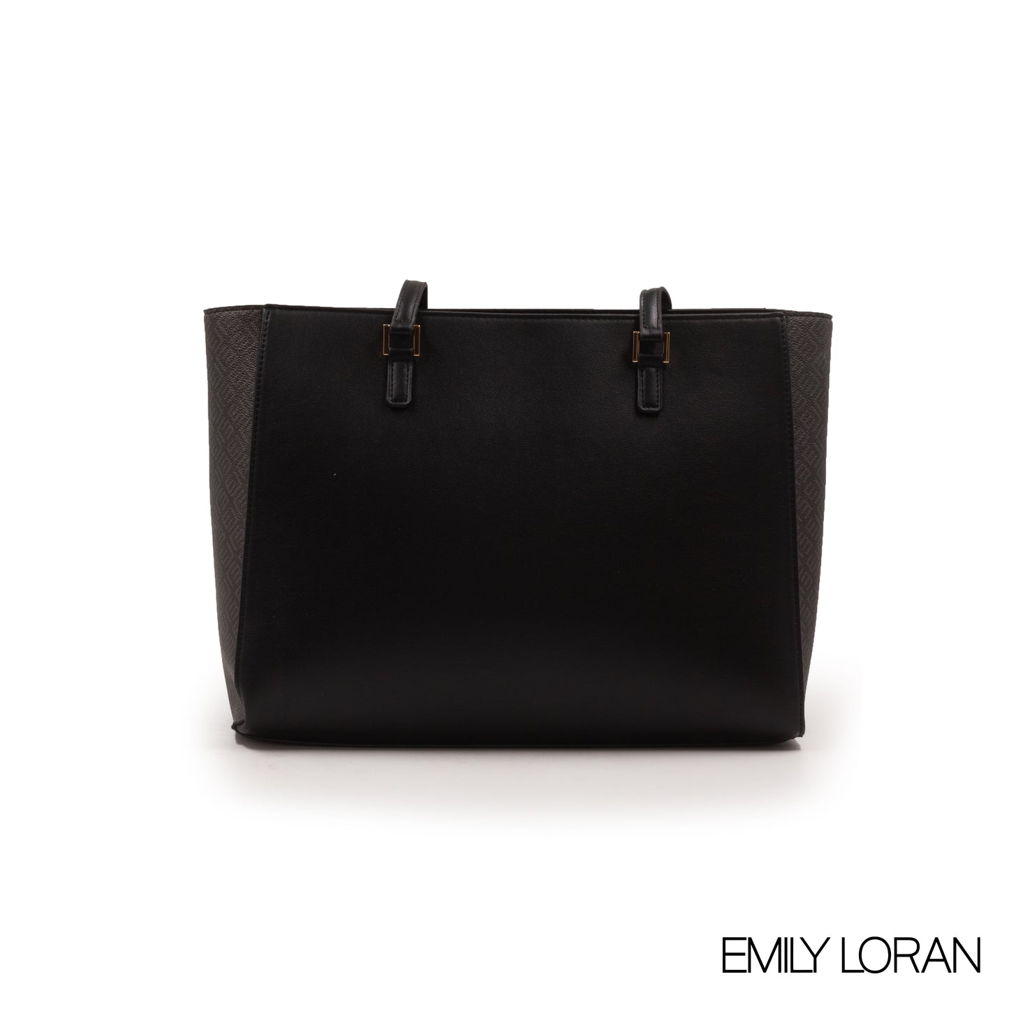 BLACK LEATHER MONOGRAM TOTE WITH FRONT POUCH -LARGE