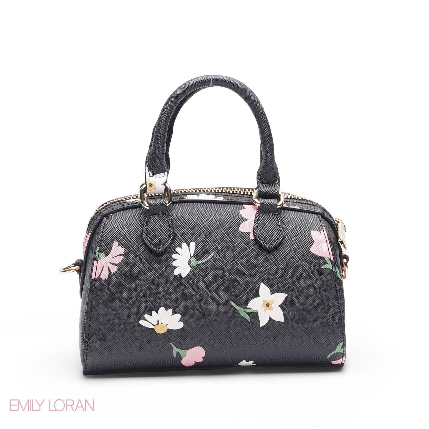 BLACK FLORAL BAG WITH FRONT POUCH & GOLD CHAIN