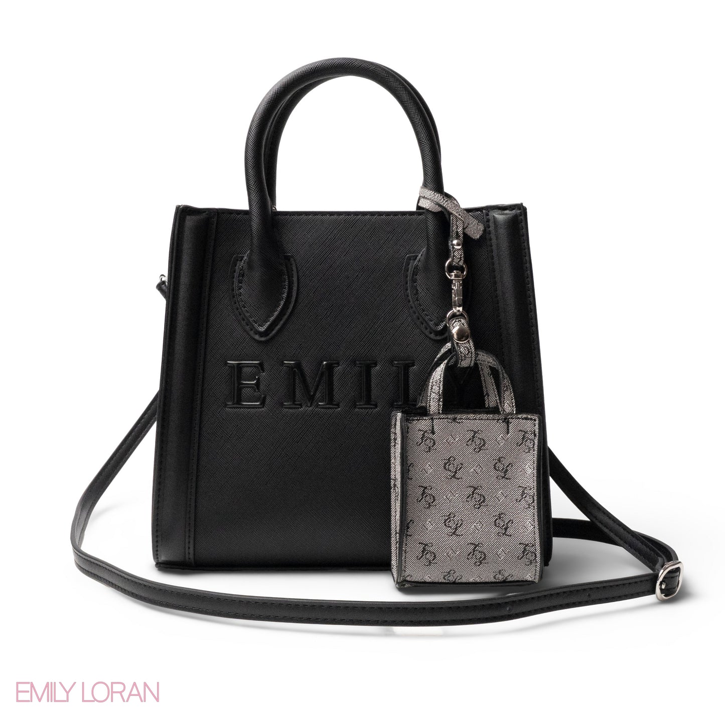 EMILY LOGO EMBOSSED LEATHER HANDBAG WITH MINI WALLET- SMALL