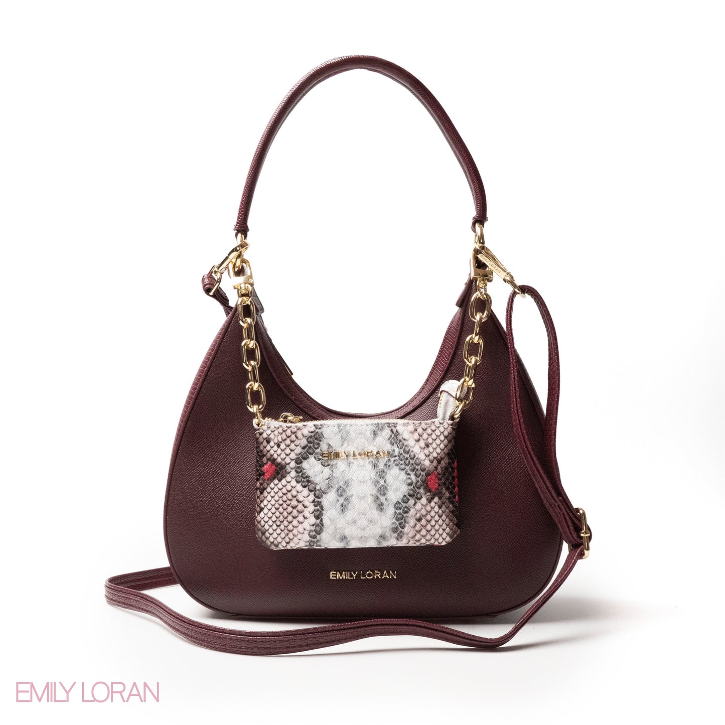 MODREN CHERRY RED LEATHER HANDBAGWITH METAL CHAIN - MED