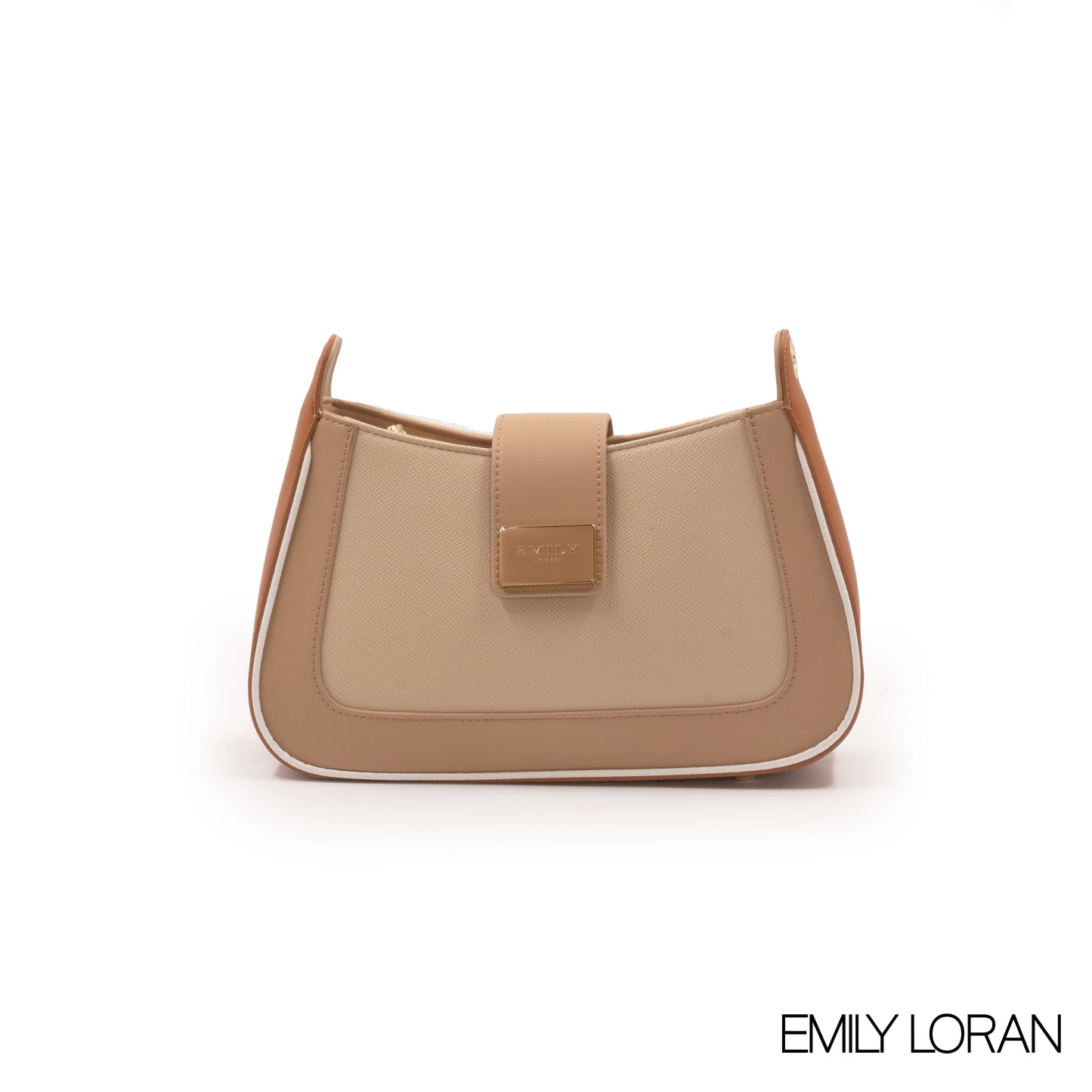 BEIGE EMILY LORAN HANDBAG WITH LEATHER BROWN TRIM COLOR-SMALL