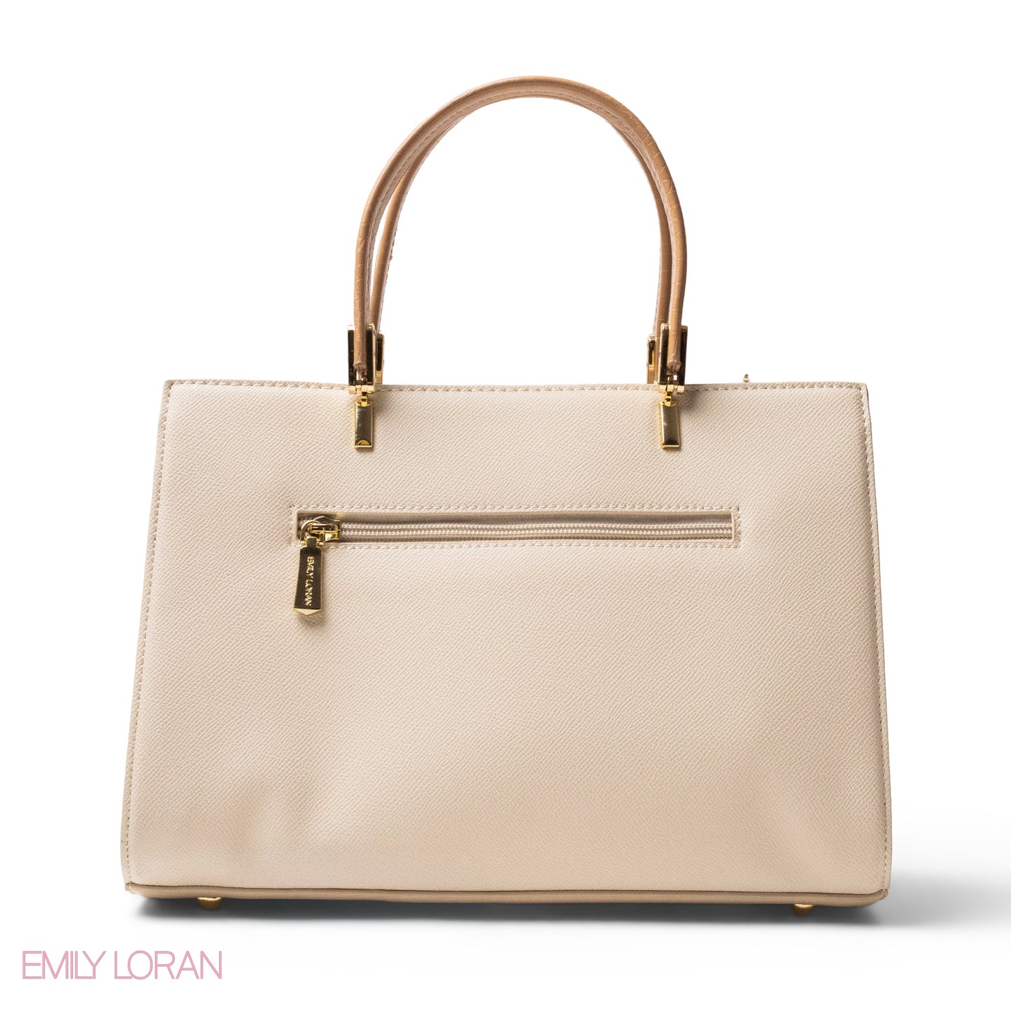BEIGE LEATHER SMOOTH HANDBAG WITH CROC DETAILS-LARGE