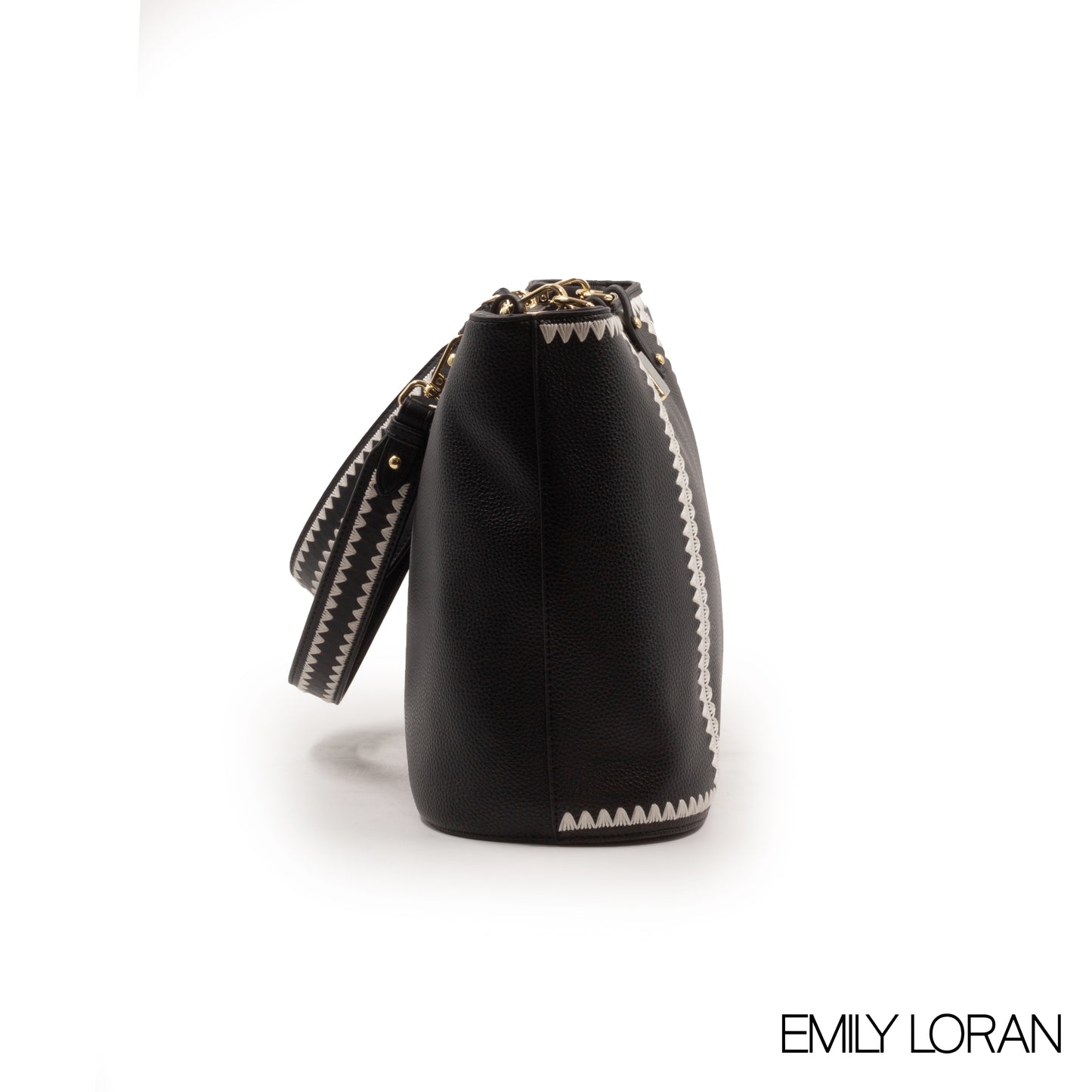 BLACK LEATHER TOTE WITH SPECIAL DESIGN -LARGE