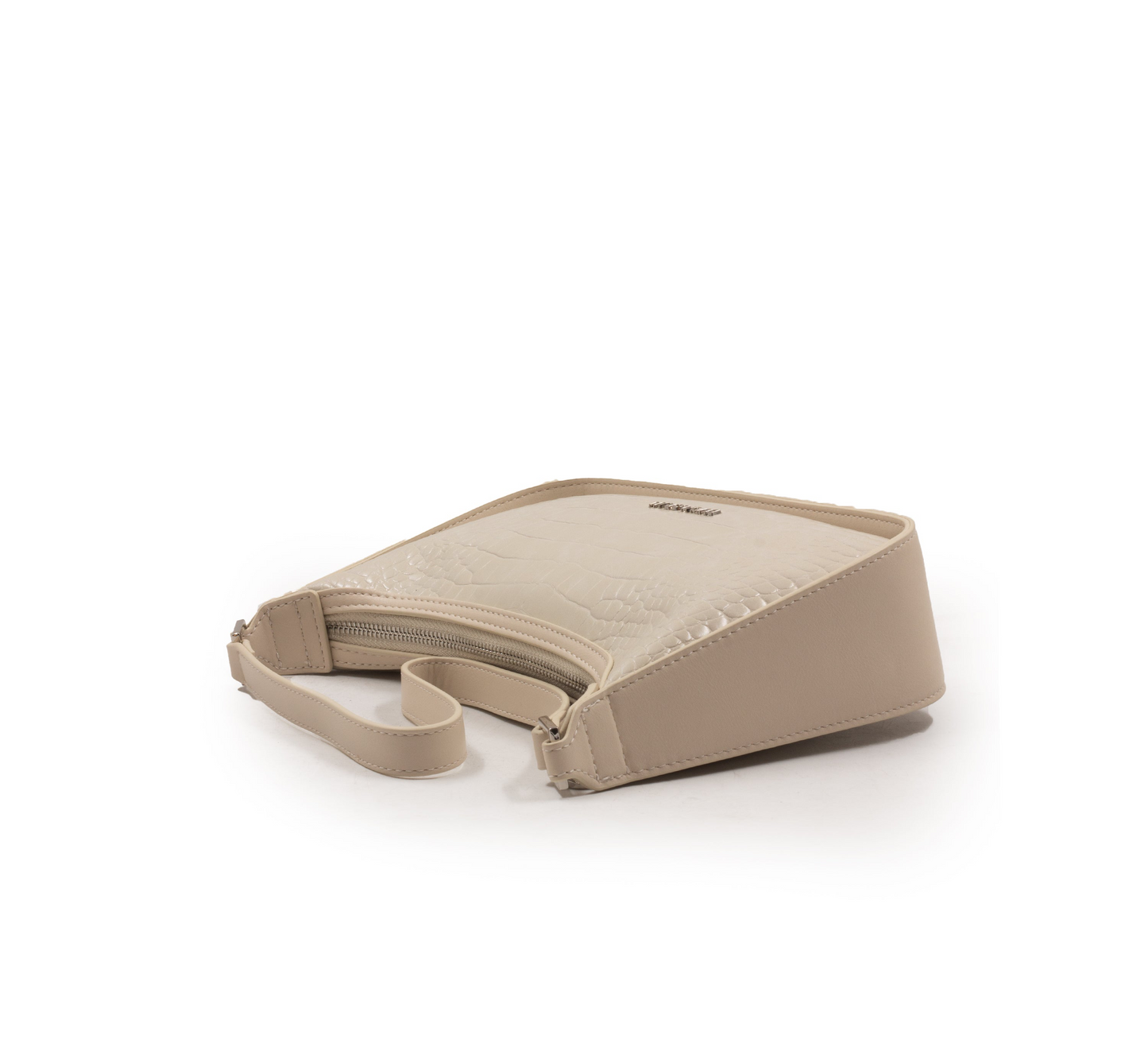 BEIGE LEATHER HANDBAG WITH SMOOTH CROC DETAILS-SMALL