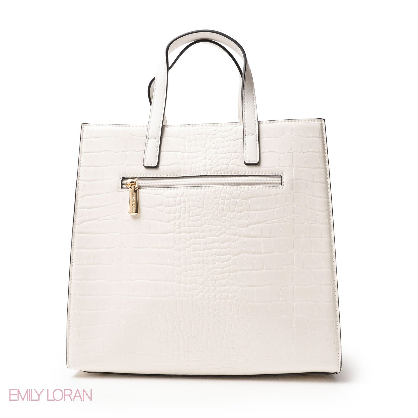 WHITE CROCODILE LEATHER HANDBAG WITH METAL CHAIN - LARGE