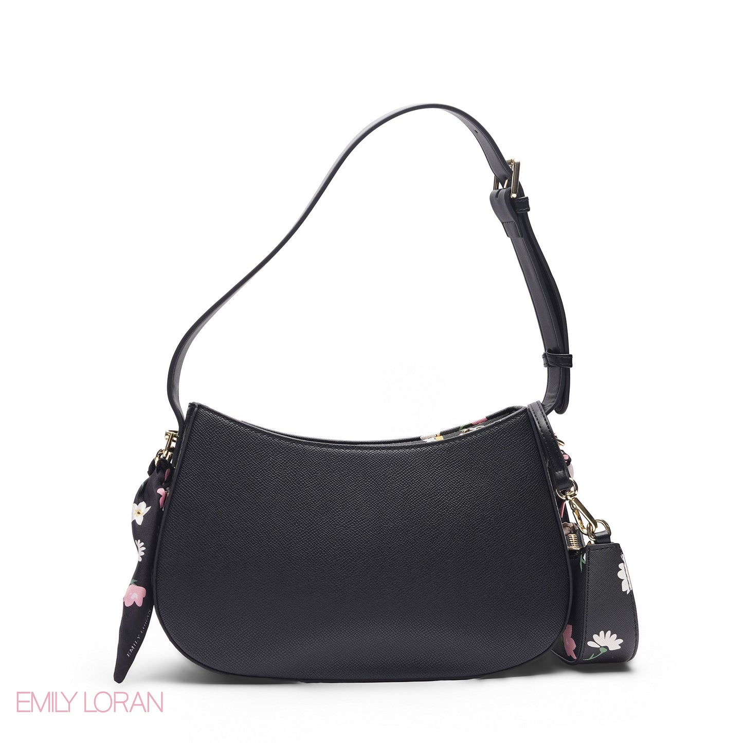 BLACK WITH FLORAL MINI BAG & SCARF - MED