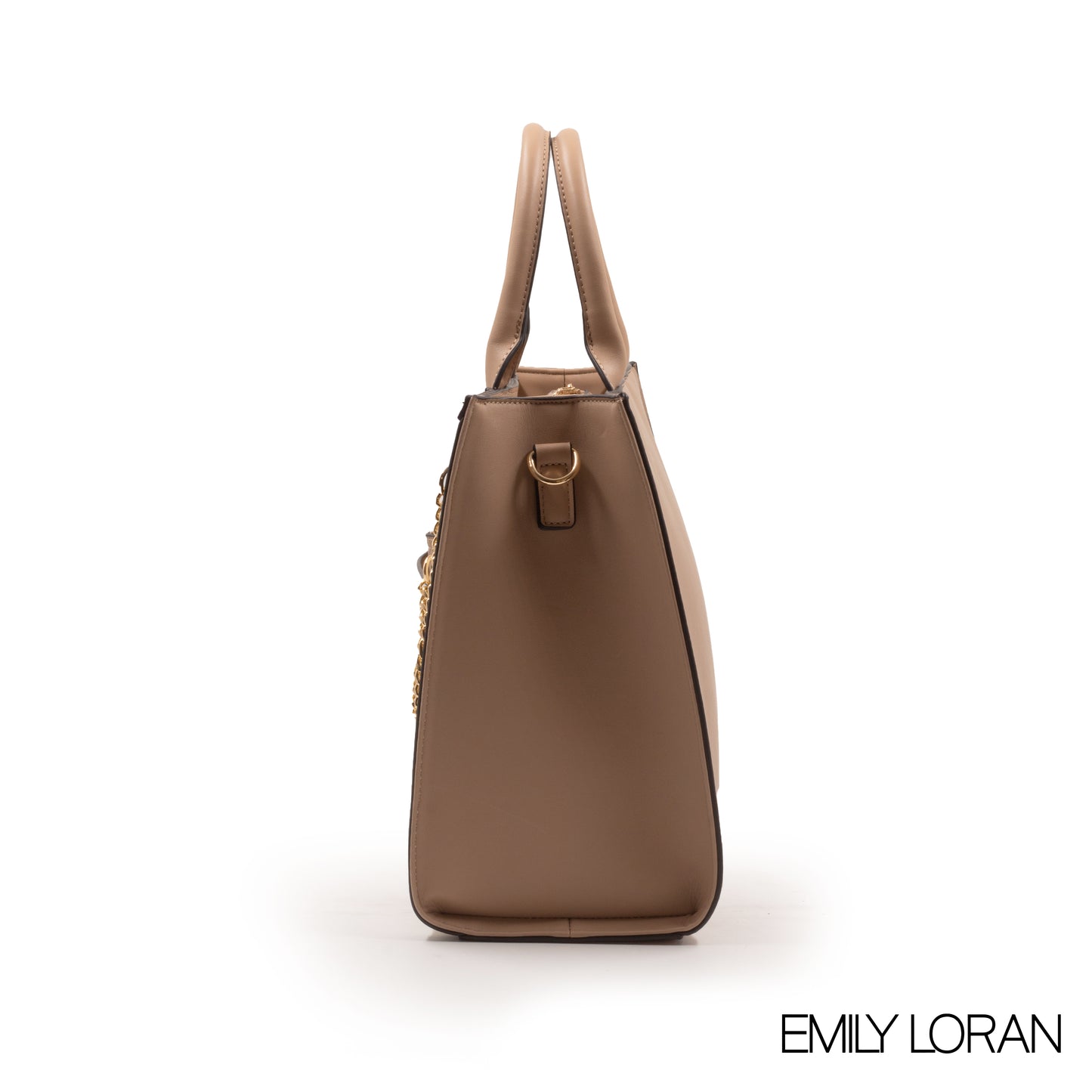 BEIGE LEATHER EMILY LORAN HANDBAG WITH METAL CHAIN-LARGE