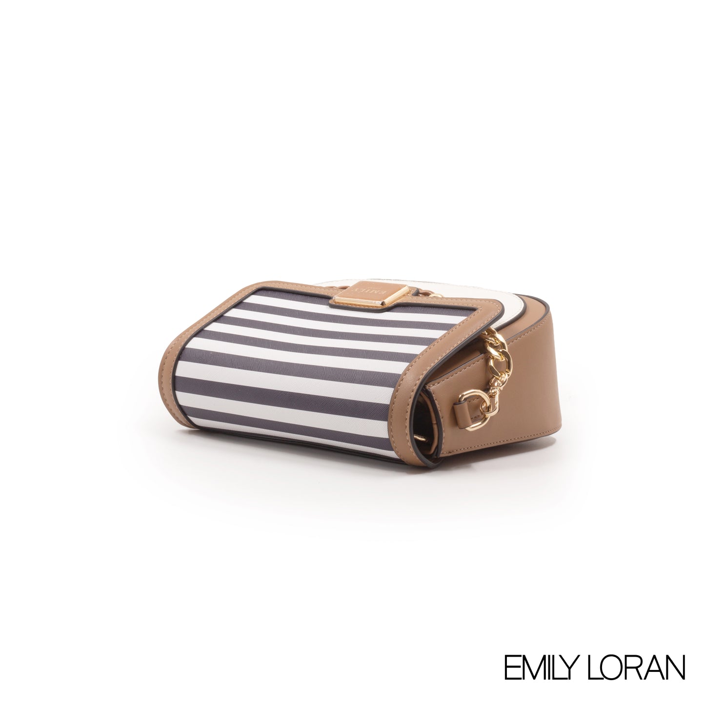 STRIPED NAVY CROSSBODY BAG WITH METAL CHAIN-SMALL