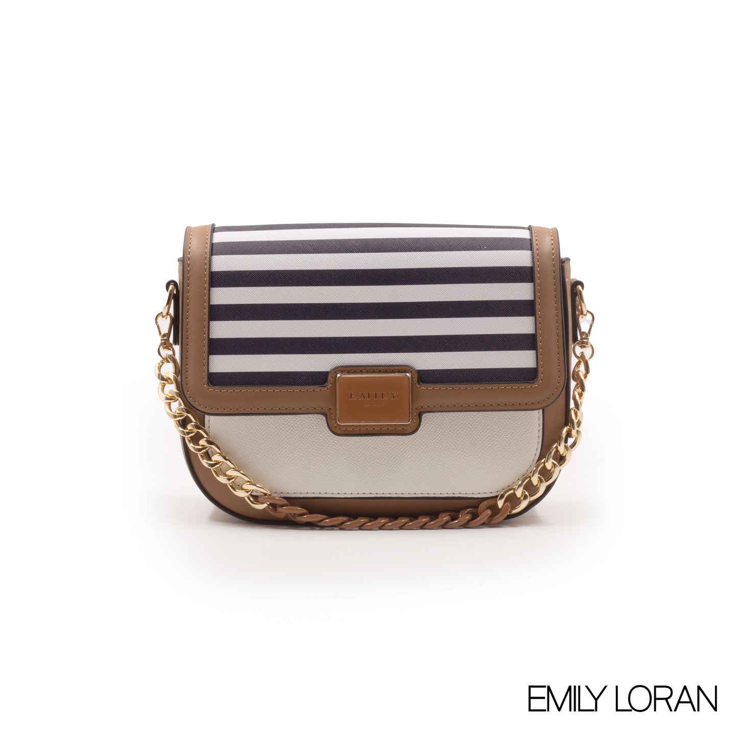 STRIPED NAVY CROSSBODY BAG WITH METAL CHAIN-SMALL