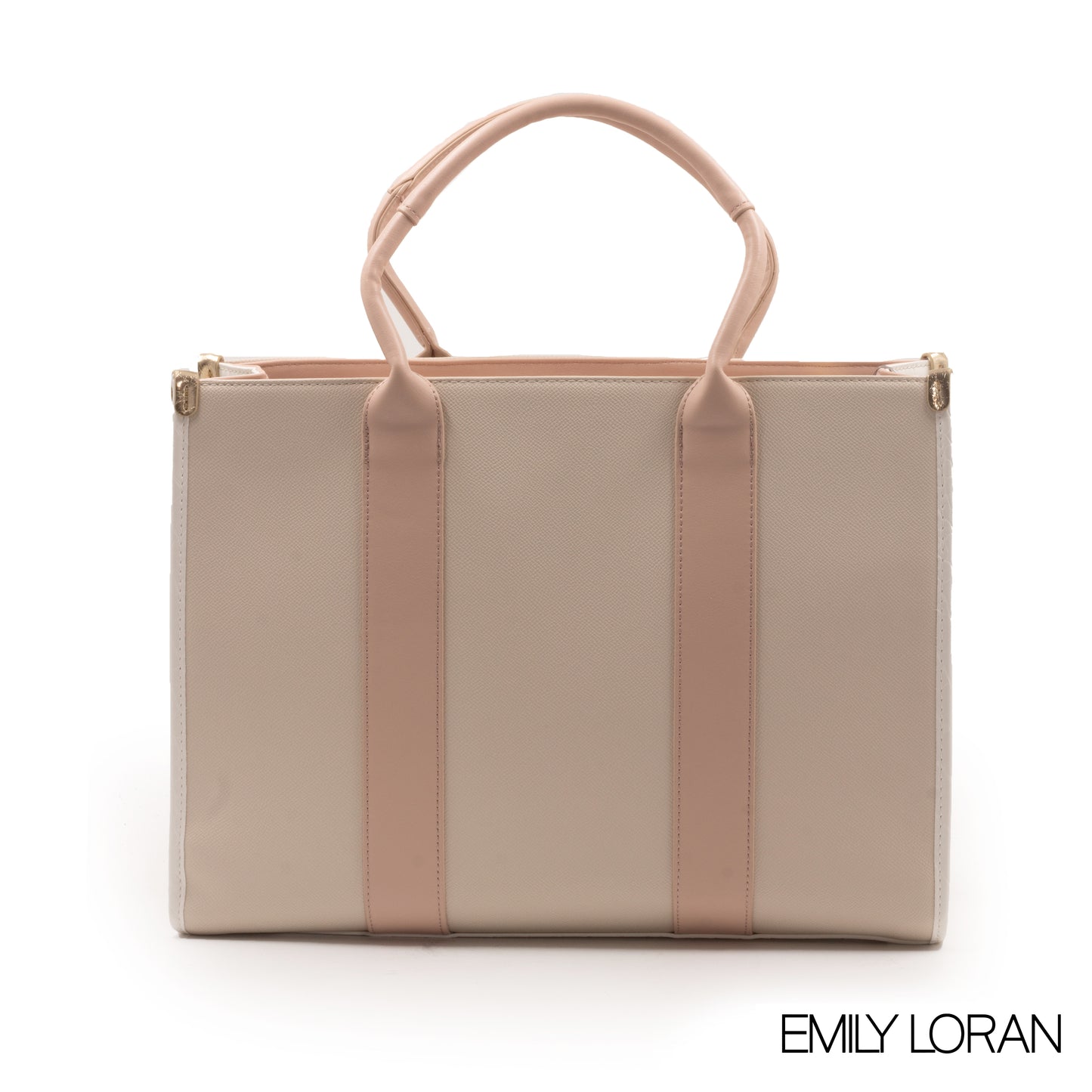BEIGE LEATHER EMILY LORAN HANDBAG WITH CHAIN DETAIL -LARGE