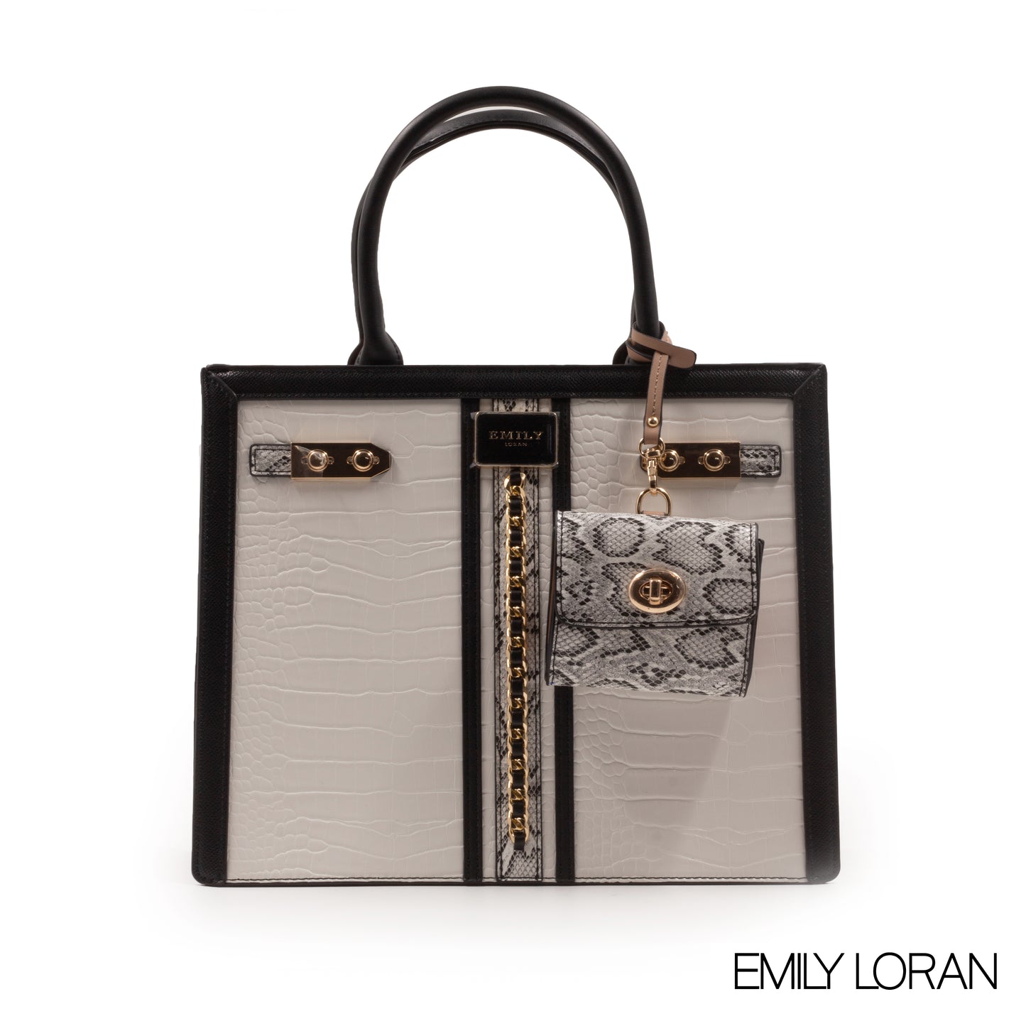 WHITE CROC LEATHER HANDBAG WITH MINI WALLET -LARGE