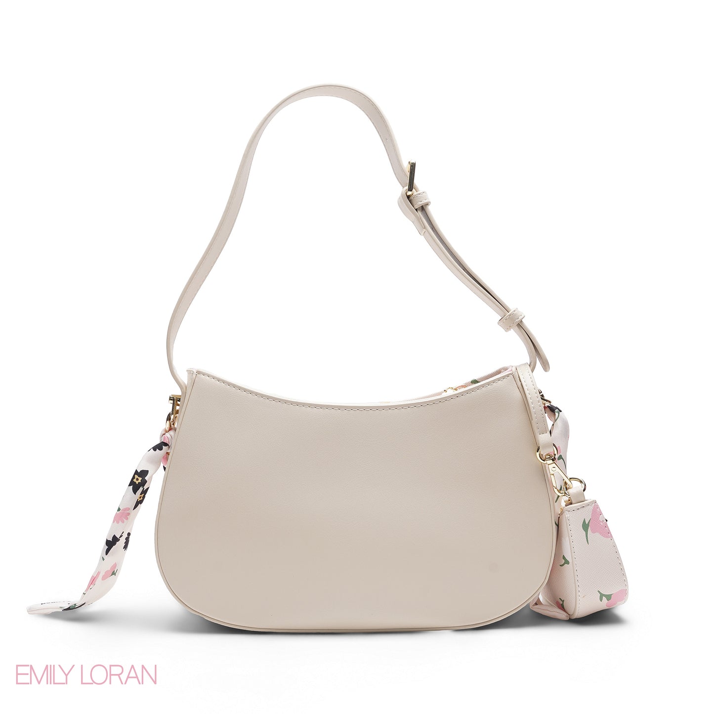 BEIGE WITH FLORAL MINI BAG & SCARF - MED