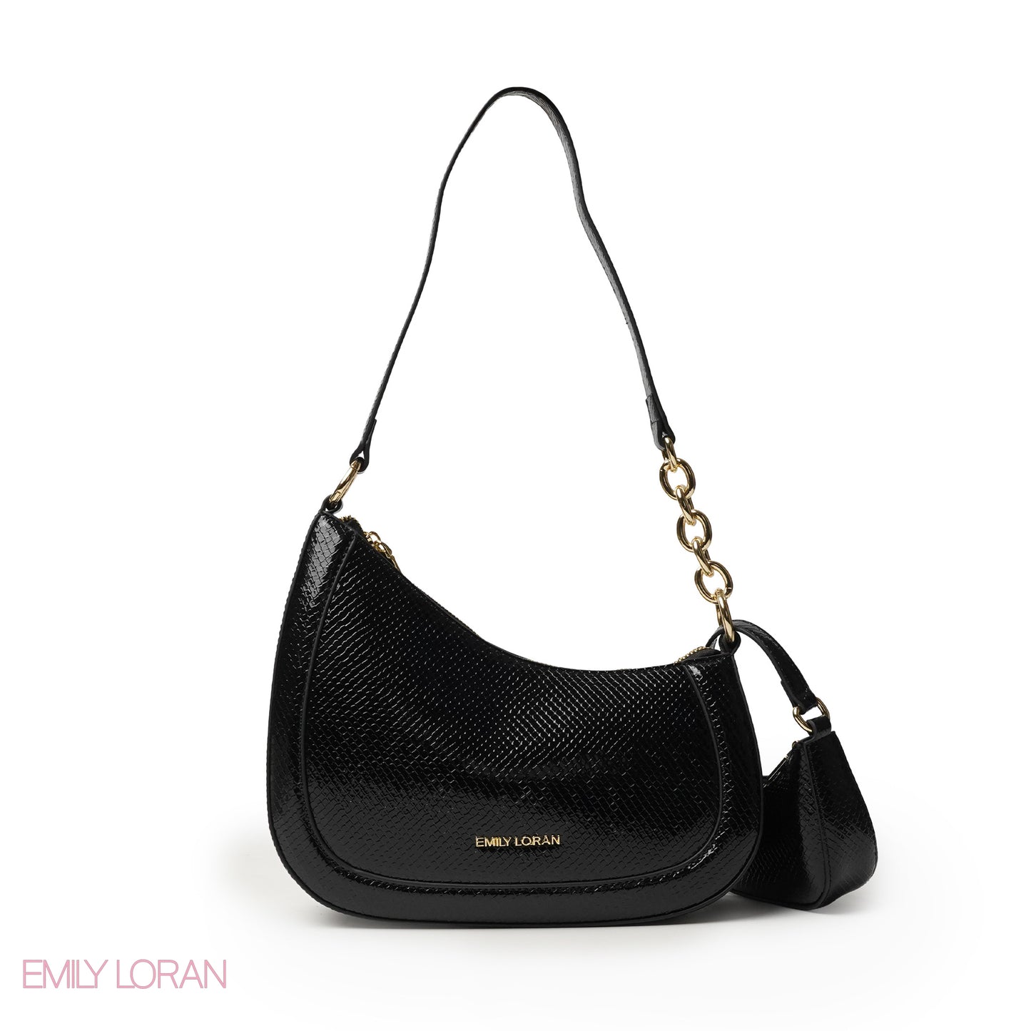 MODERN GLOSSY LEATHER SHOULDER BAG WITH MINI WALLET -SMALL