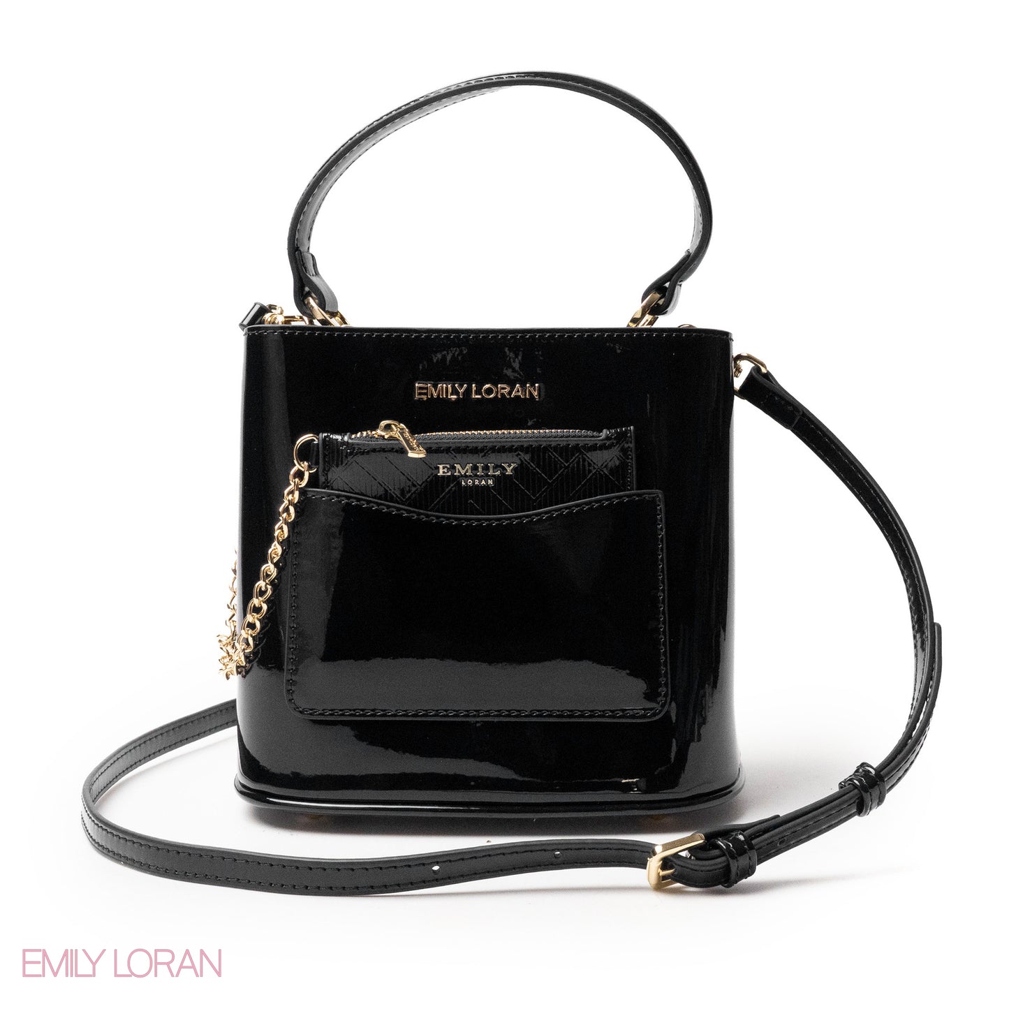 GLOSSY LEATHER HANDBAG WITH METAL CHAIN,MINI WALLET