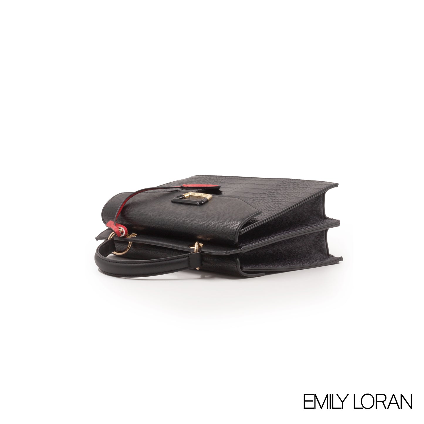 BLACK CROC LEATHER HANDBAG WITH FLAP -MED