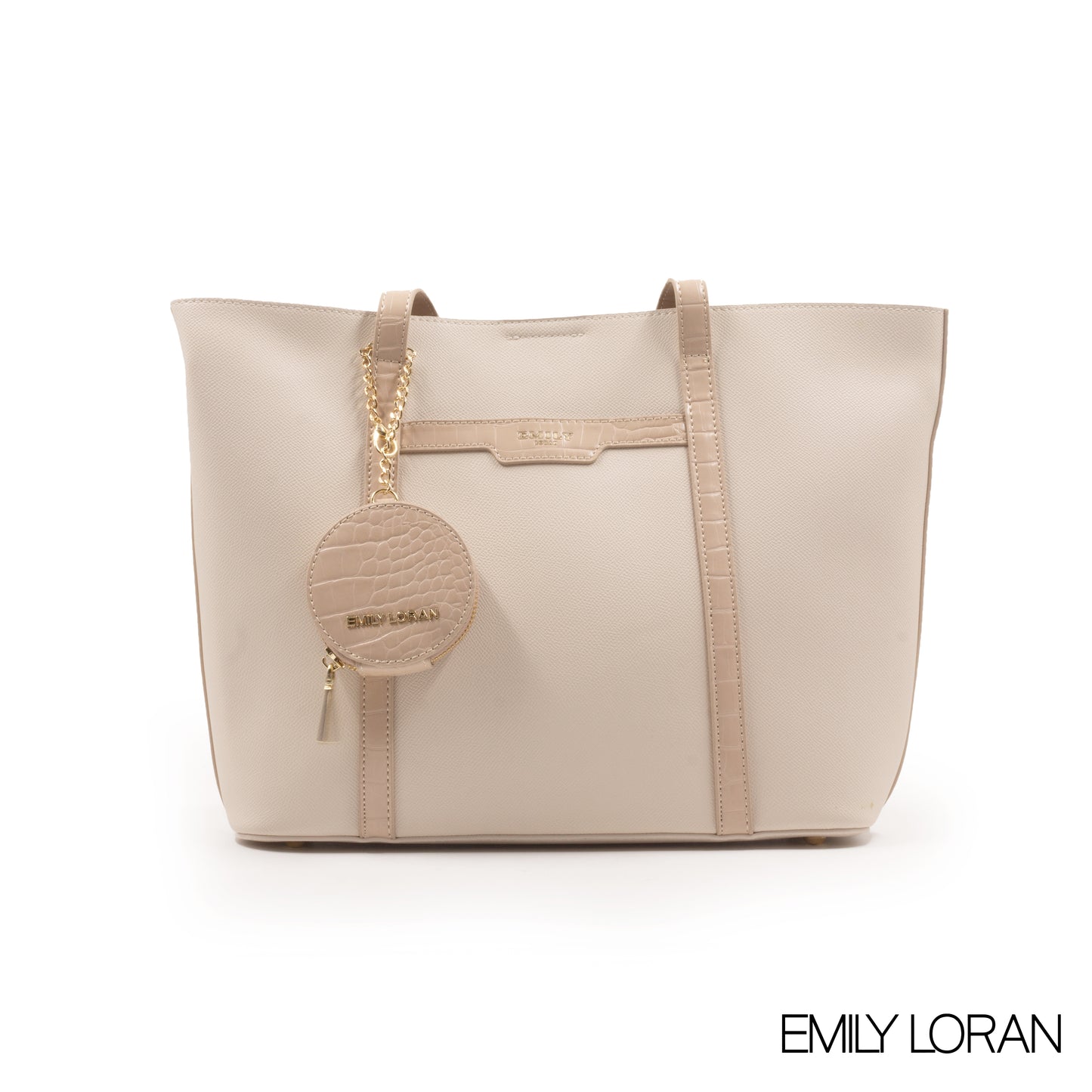 SMOOTH LEATHER HANDBAG WITH PINK LEATHER TRIM -LARGE