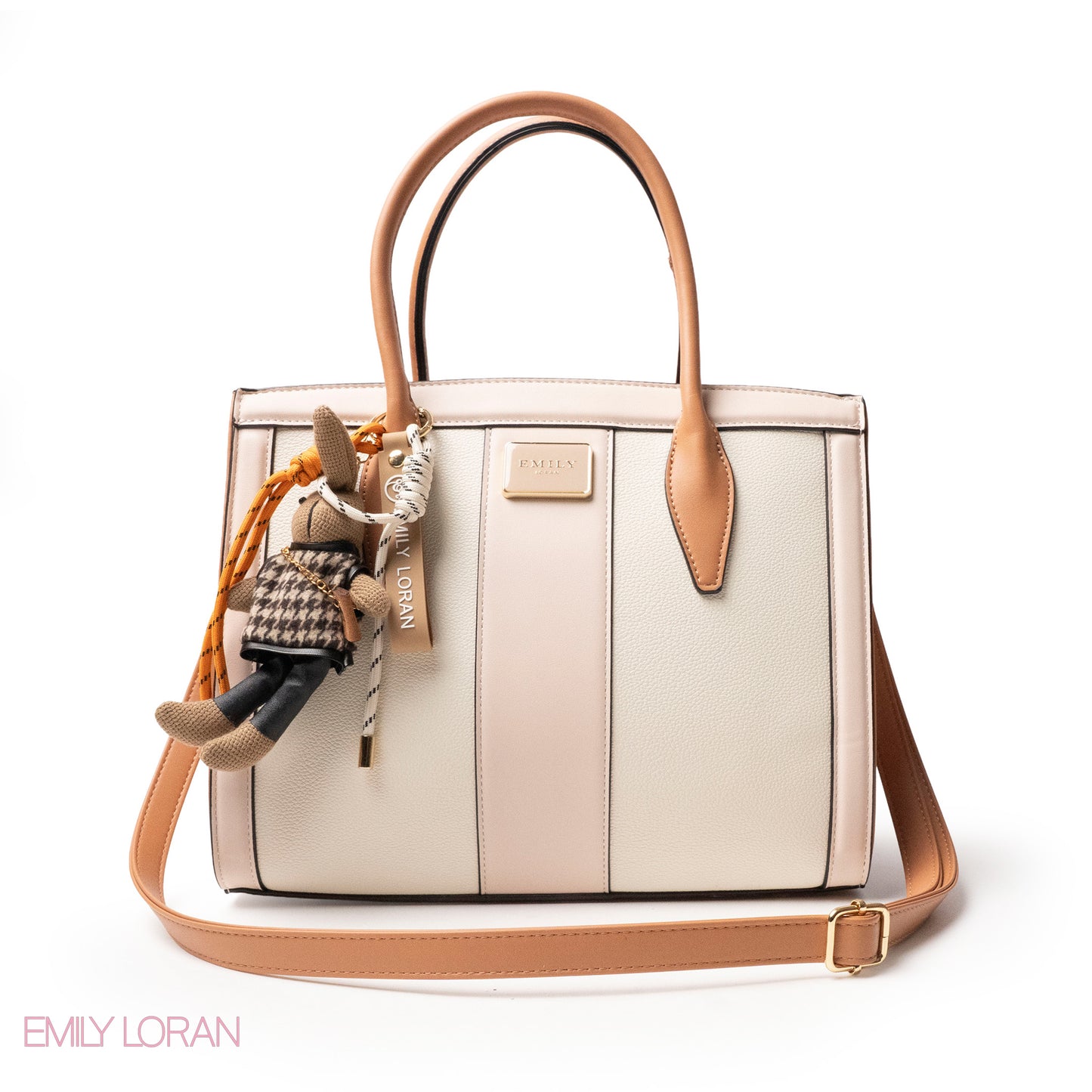 LIGHT COLORS SMOOTH LEATHER HANDBAG WITH ACCESSORIES - LARGE