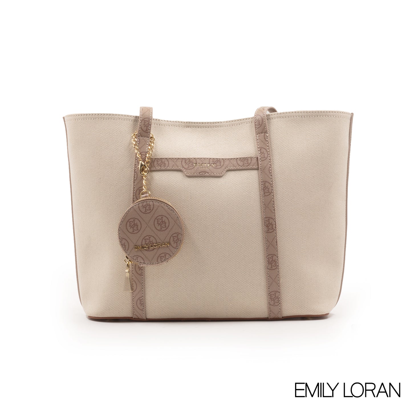 FABRIC CANVAS HANDBAG WITH LEATHER TRIM -LARGE