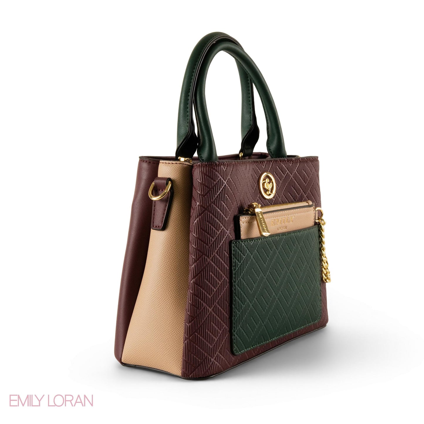 EMILY LORAN PATTERNED LEATHER HANDBAG WITH CHAIN DETAIL - SMALL