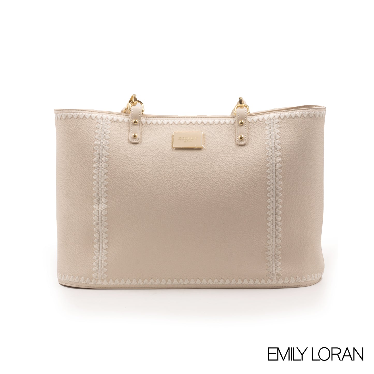 CREAMY LEATHER TOTE BAG WITH SPECIAL DESIGN -LARGE