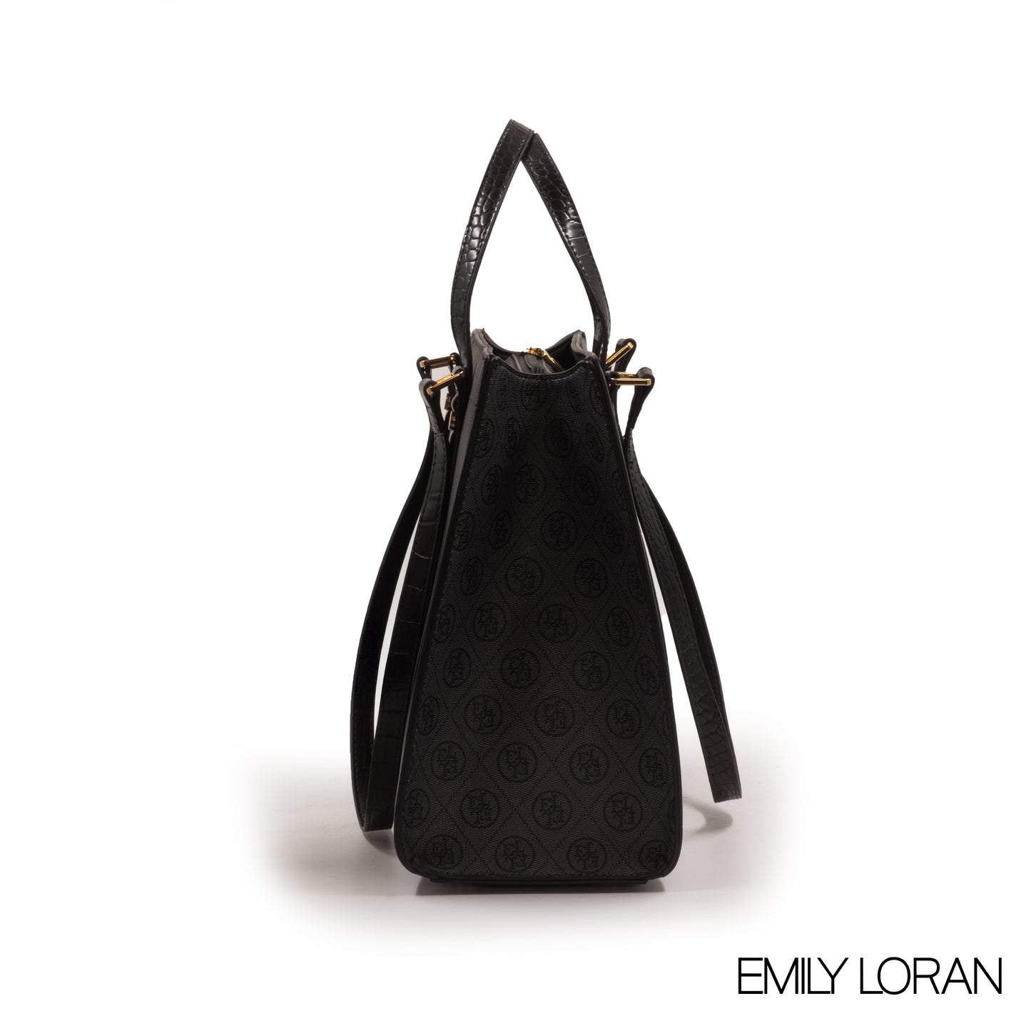 BLACK EMILY LORAN HANDBAG WITH BLACK LEATHER TRIM -LARGE