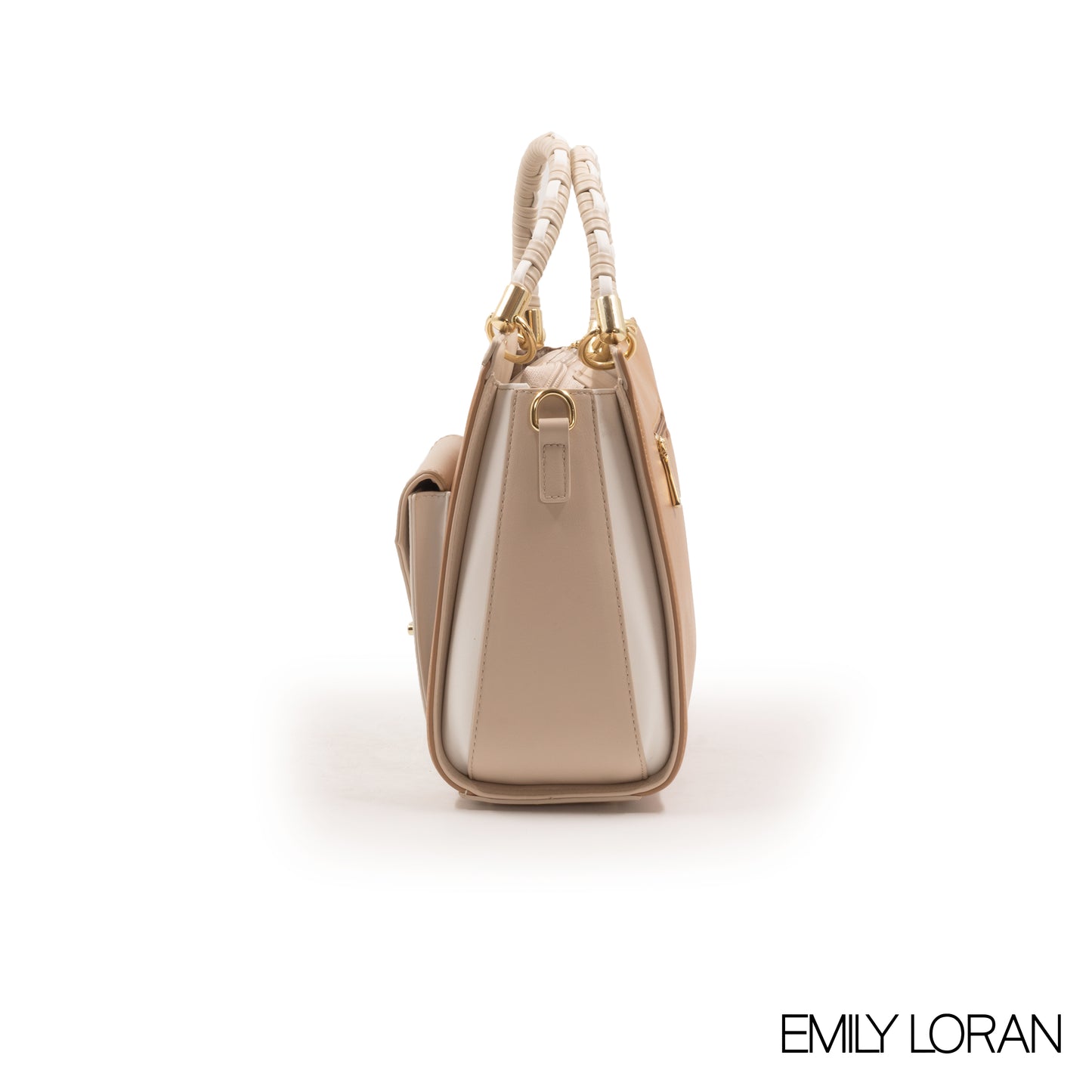 BEIGE LEATHER HANDBAG WITH MULTICOLOR-LARGE