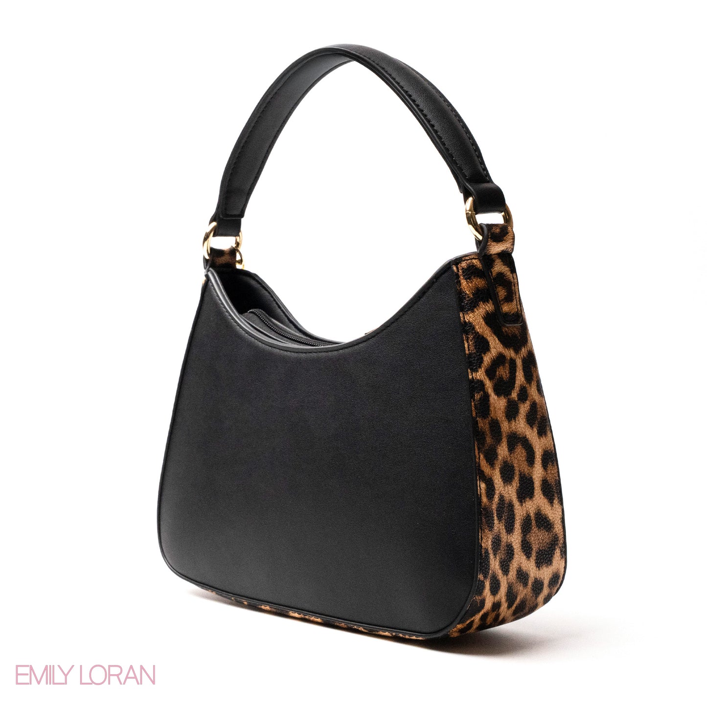 BLACK LEATHER HANDBAG WITH METAL CHAIN -SMALL