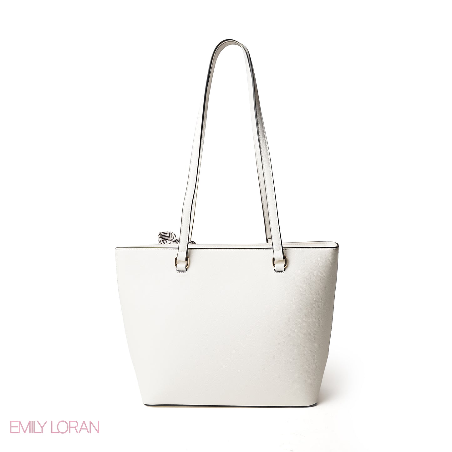 WHITE LEATHER SHOULDERS BAG WITH LOGO EMILY ACCENT, SCARF - LARGE