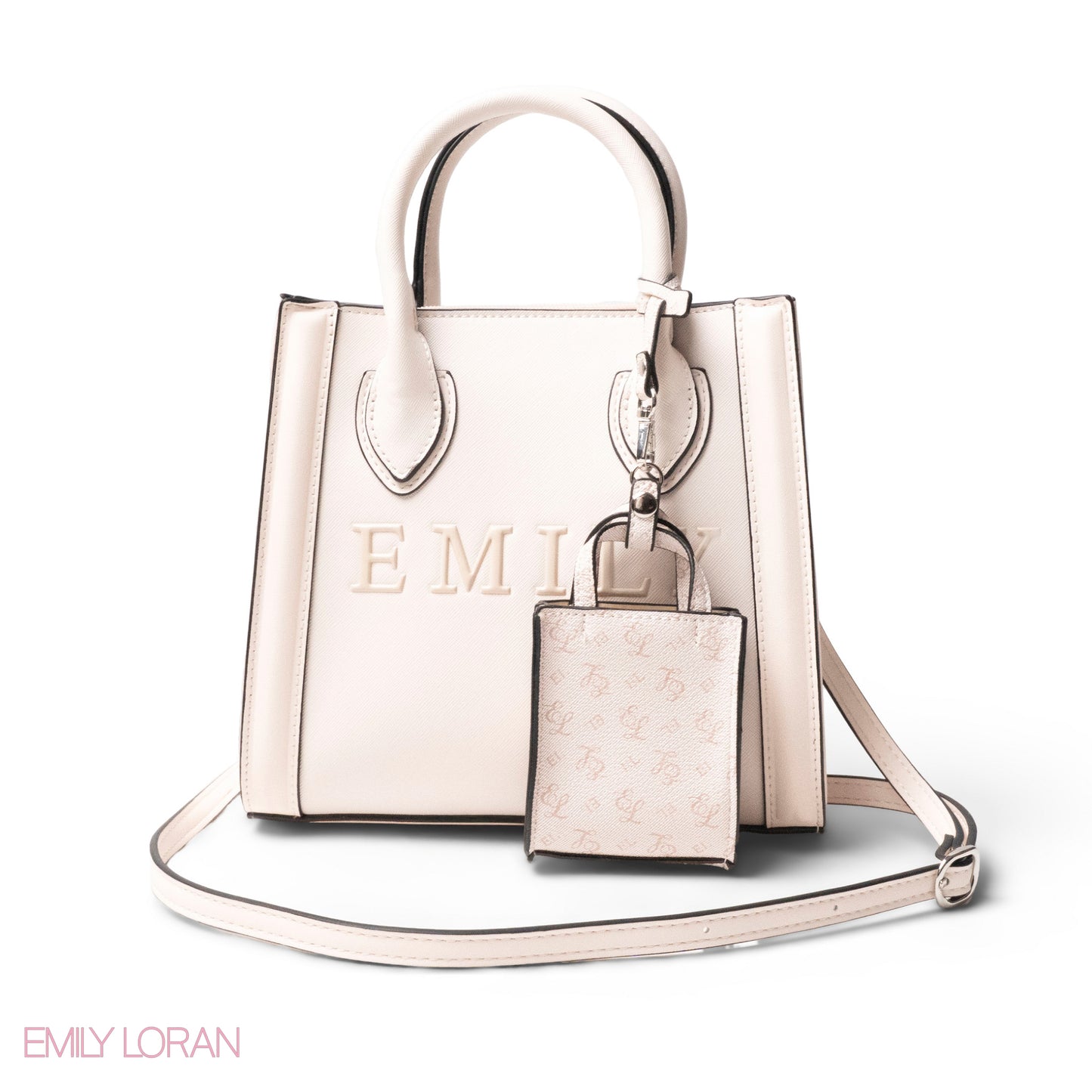 EMILY LOGO EMBOSSED LEATHER HANDBAG WITH MINI WALLET- SMALL