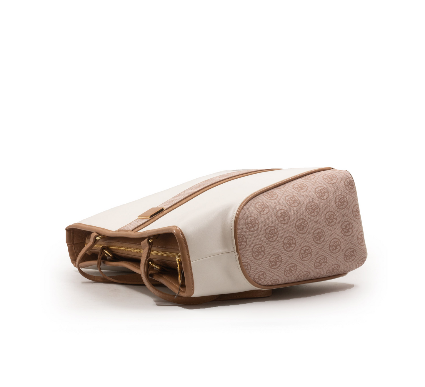 BEIGE LEATHER EMILY LORAN WITH PATTERNED TRIM-LARGE