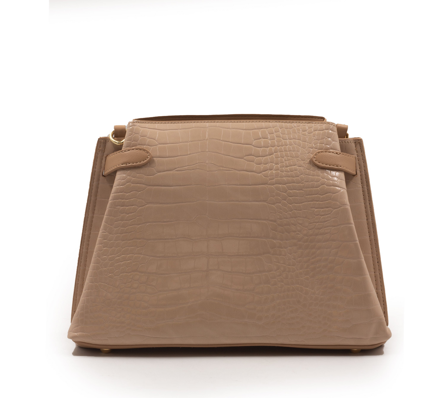 BEIGE LEATHER HANDBAG WITH CROC DETAILS TOUCH -MED